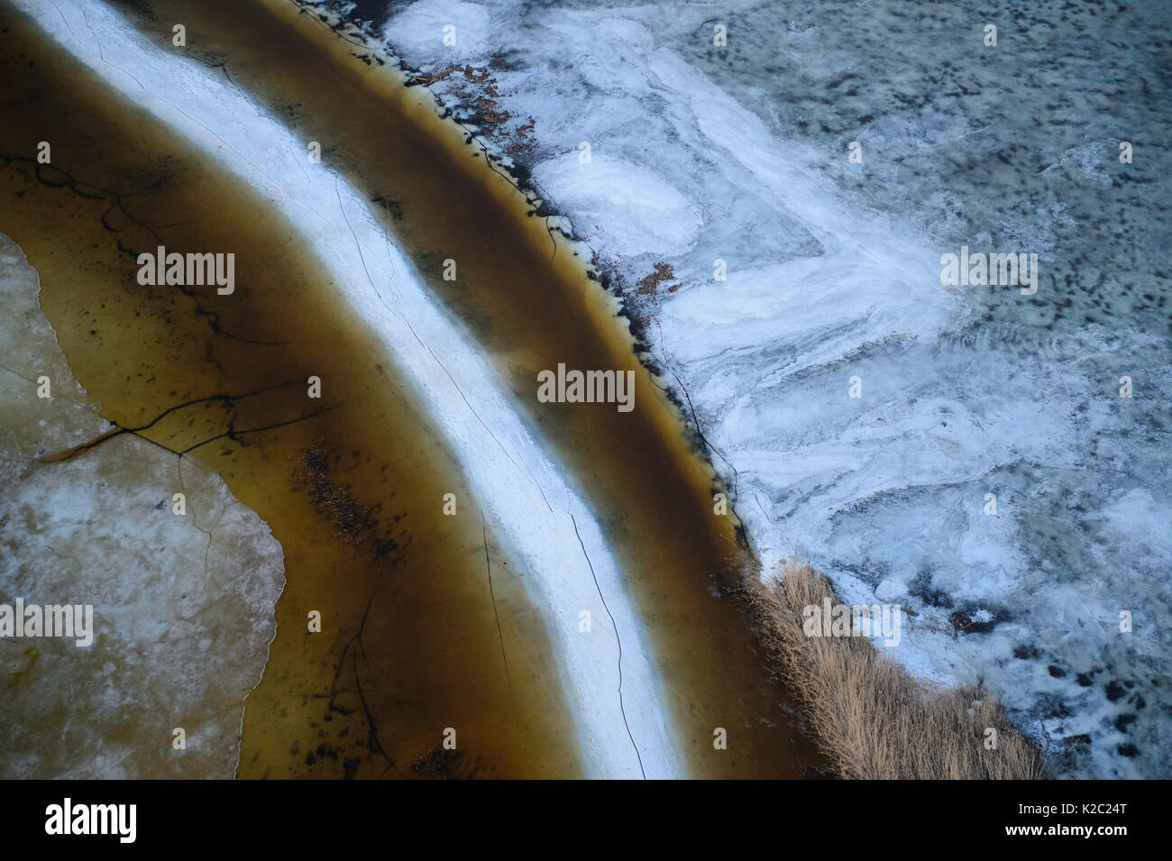 Luftaufnahme von Frühjahr Hochwasser, Alam-Pedja Naturpark, Tartumaa, Estland, April 2013. Stockfoto