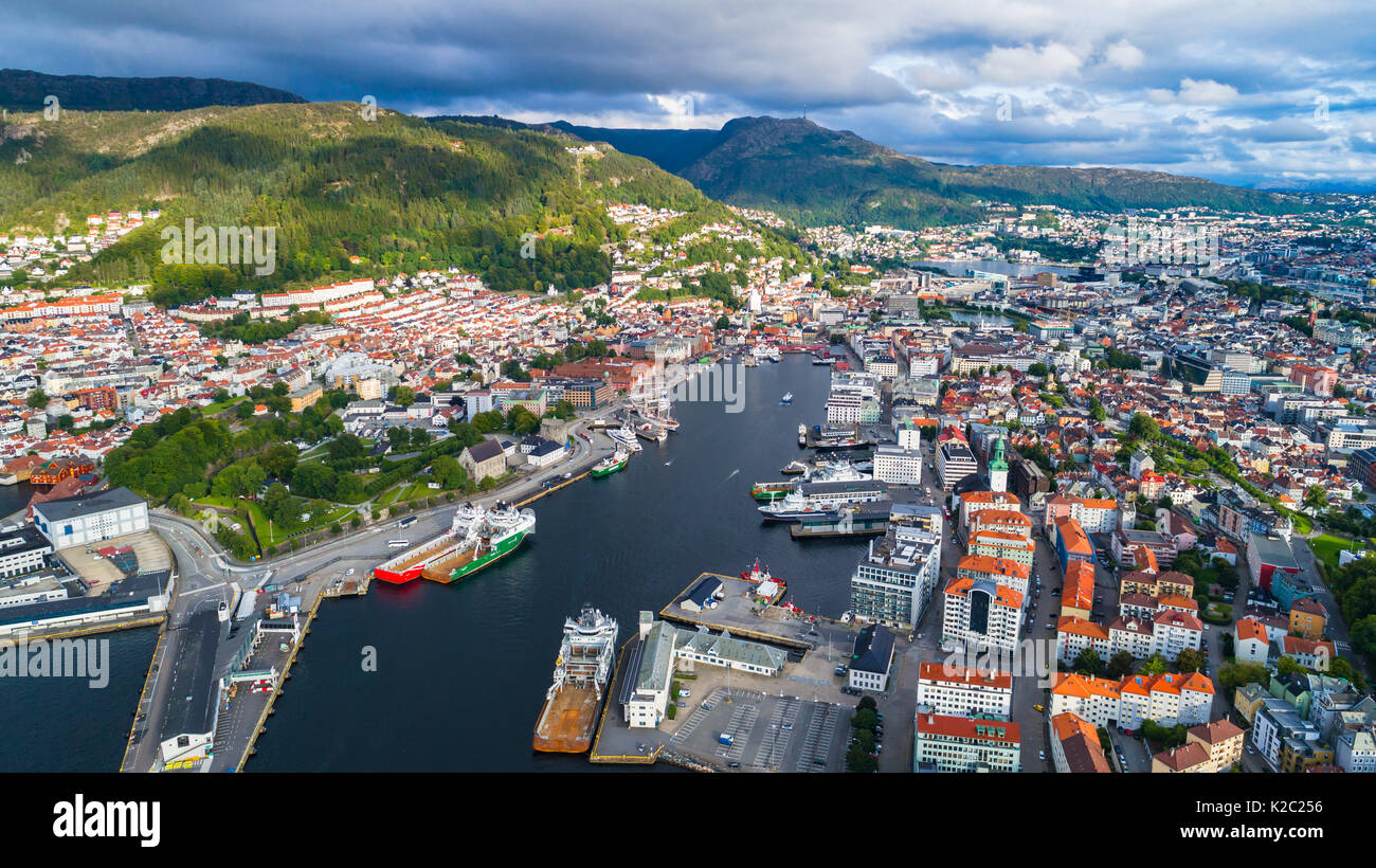 Bergen Altstadt Luftbild. Bergen, Norwegen. Stockfoto