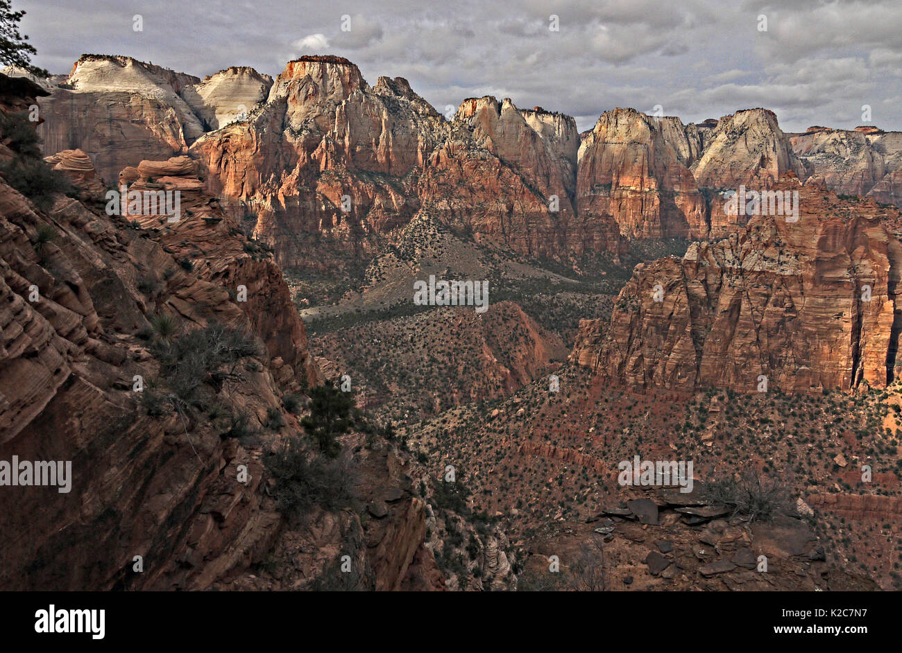 Ein Luftbild in den Red Rock Canyon in der Zion National Park von der Brücke Berg Arch November 19, 2013 in der Nähe von Hurricane, Utah. Stockfoto