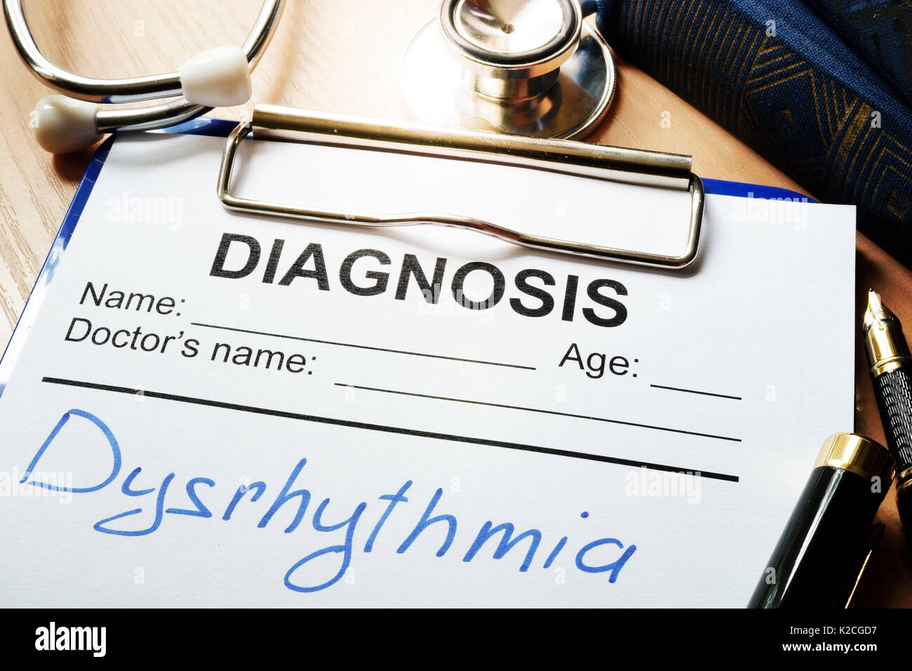 Diagnose Form mit der Krankheit dysrhythmia. Stockfoto