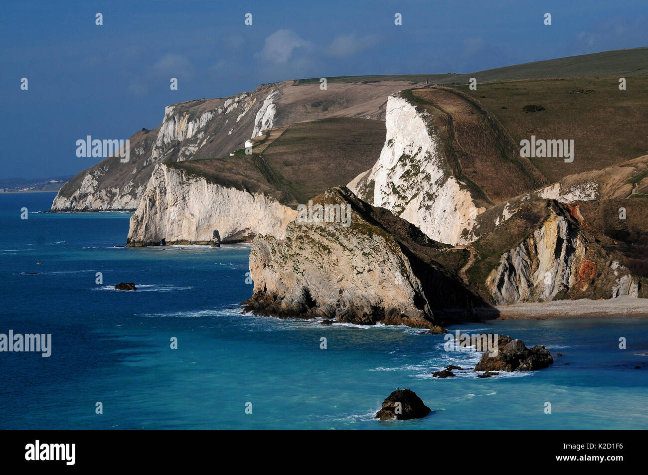 East Dorset Jurassic Coast von St. Oswald's Bay zu Weißen Nothe. Dorset, UK, März 2015. Stockfoto