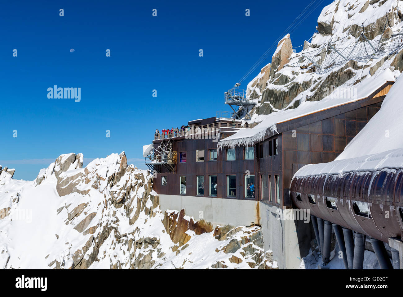 Die Leitung, Aiguille du Midi, Mont Blanc, Chamonix, Frankreich Stockfoto
