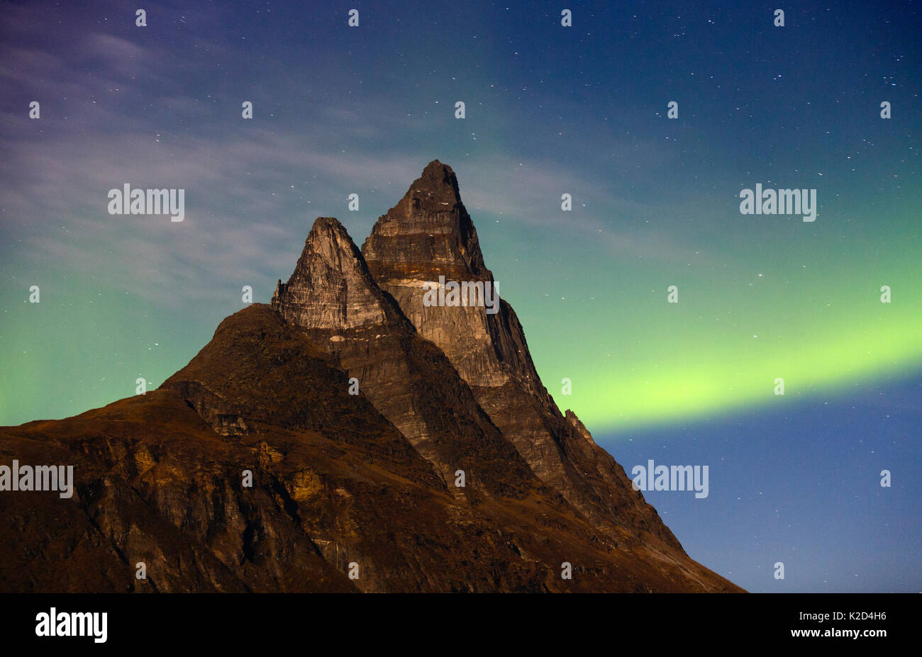 Nordlichter / Polarlichter über die Otertind Gipfel, Troms, Norwegen, Oktober 2014. Stockfoto