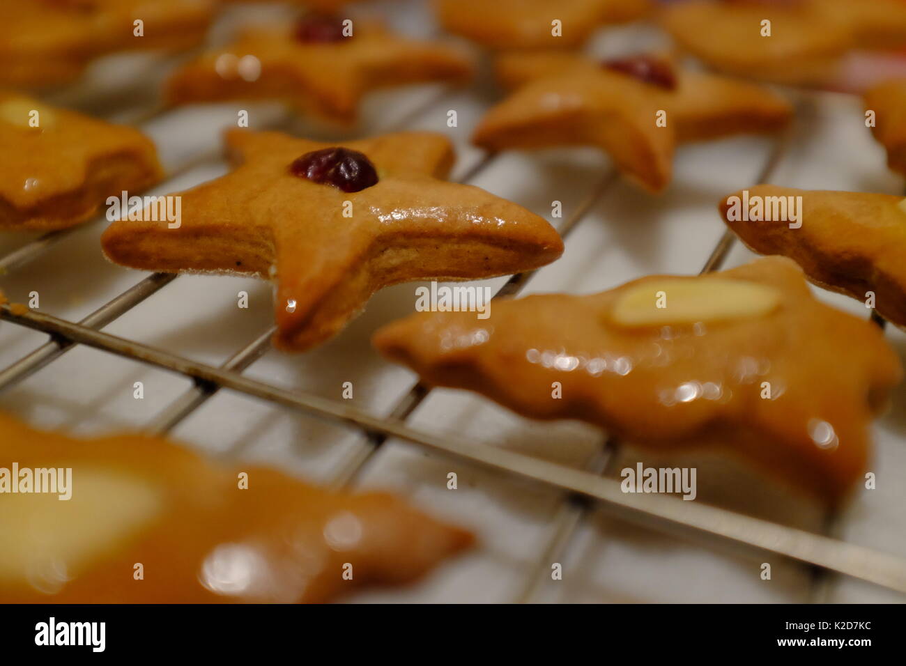 Hausgemachte Weihnachten Kekse frisch aus dem Ofen Kühlung auf einem Rack Stockfoto