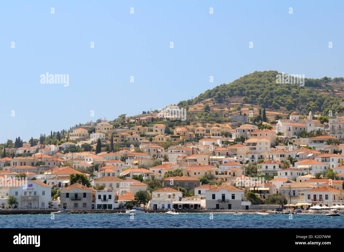 Spetses Stadt, Spetses, Saronische Inseln, Attika, Peloponnes, Griechenland, August 2013. Stockfoto