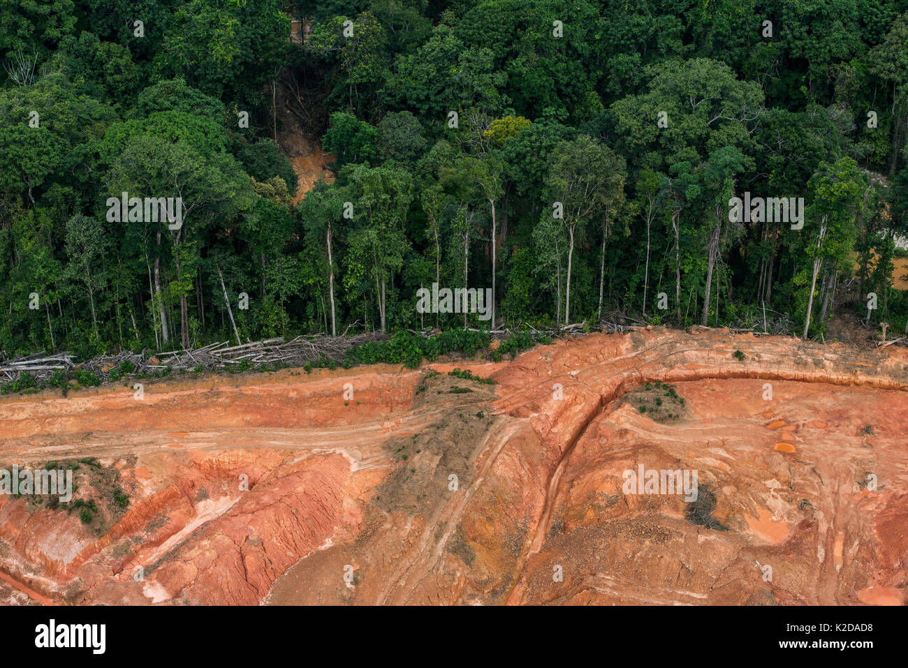 Luftaufnahme von Gold mining am Rande des tropischen Regenwaldes, Arimu, Guyana, Südamerika Stockfoto
