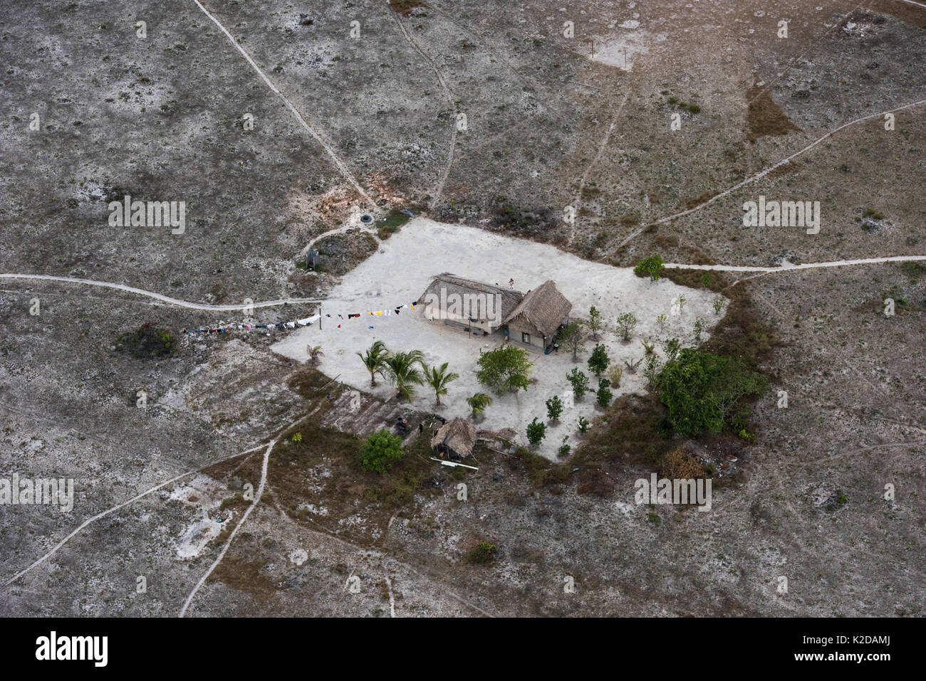 Luftaufnahme von indianischen Haus, Rupununi Savanne, Guyana, Südamerika Stockfoto Luftaufnahme von indianischen Haus, Rupununi Savanne, Guyana, Südamerika Stockfoto