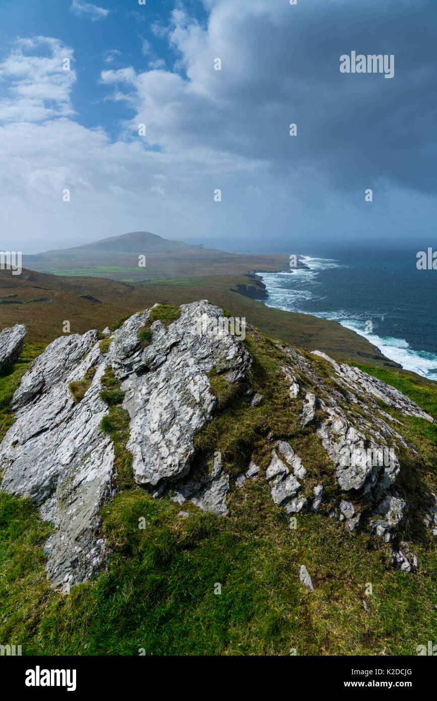 Bray Head Blick von Geokaun Berg, Valentia Island Iveragh Halbinsel, County Kerry, Irland, Europa. September 2015. Stockfoto