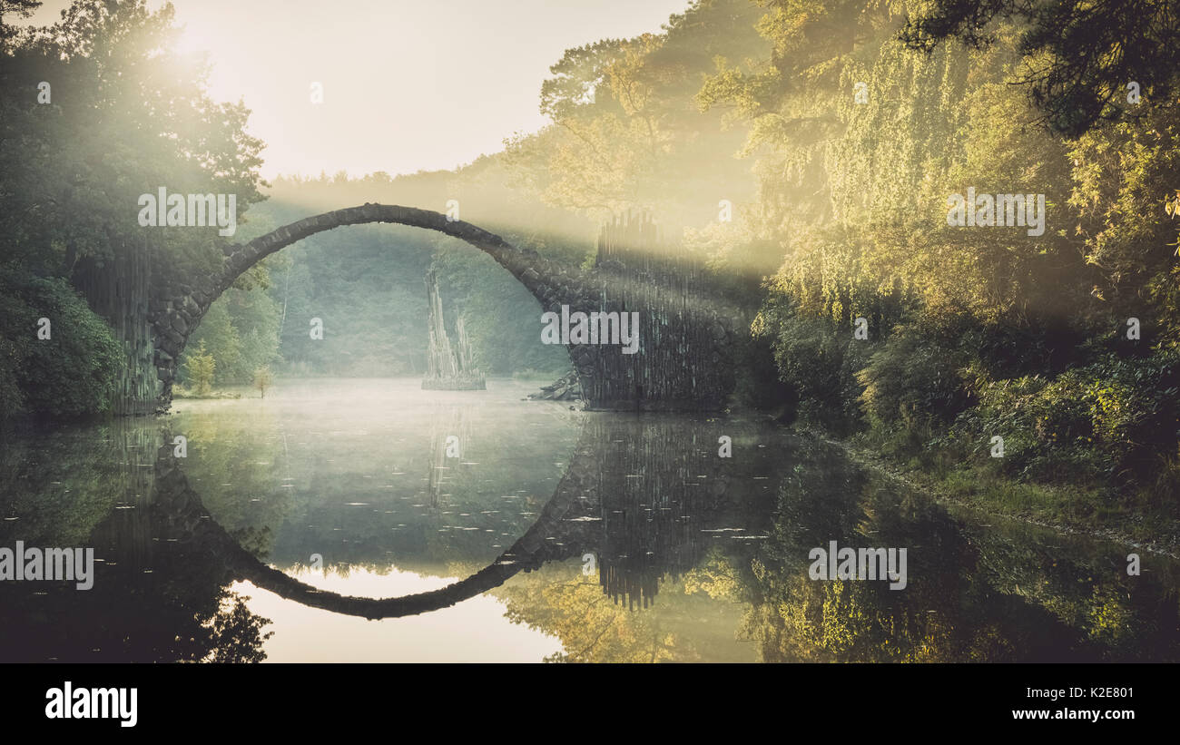 Rakotz Brücke oder des Teufels Brücke in Kromlau Park, Kromlau, Sachsen, Deutschland Stockfoto