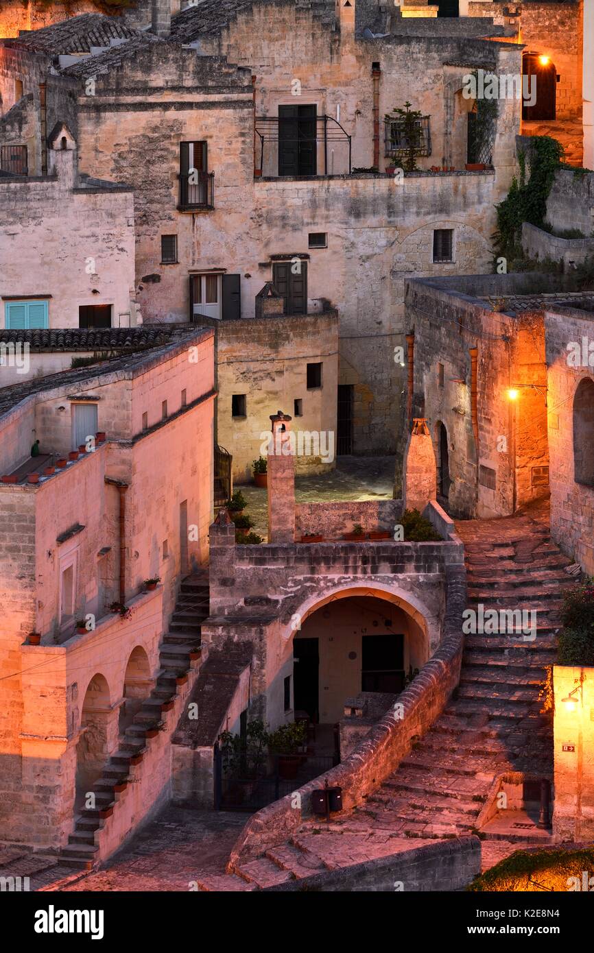 Mittelalterliche Altstadt, Sassi di Matera, UNESCO Kulturhauptstadt 2019, Provinz von Matera, Basilikata, Italien Stockfoto