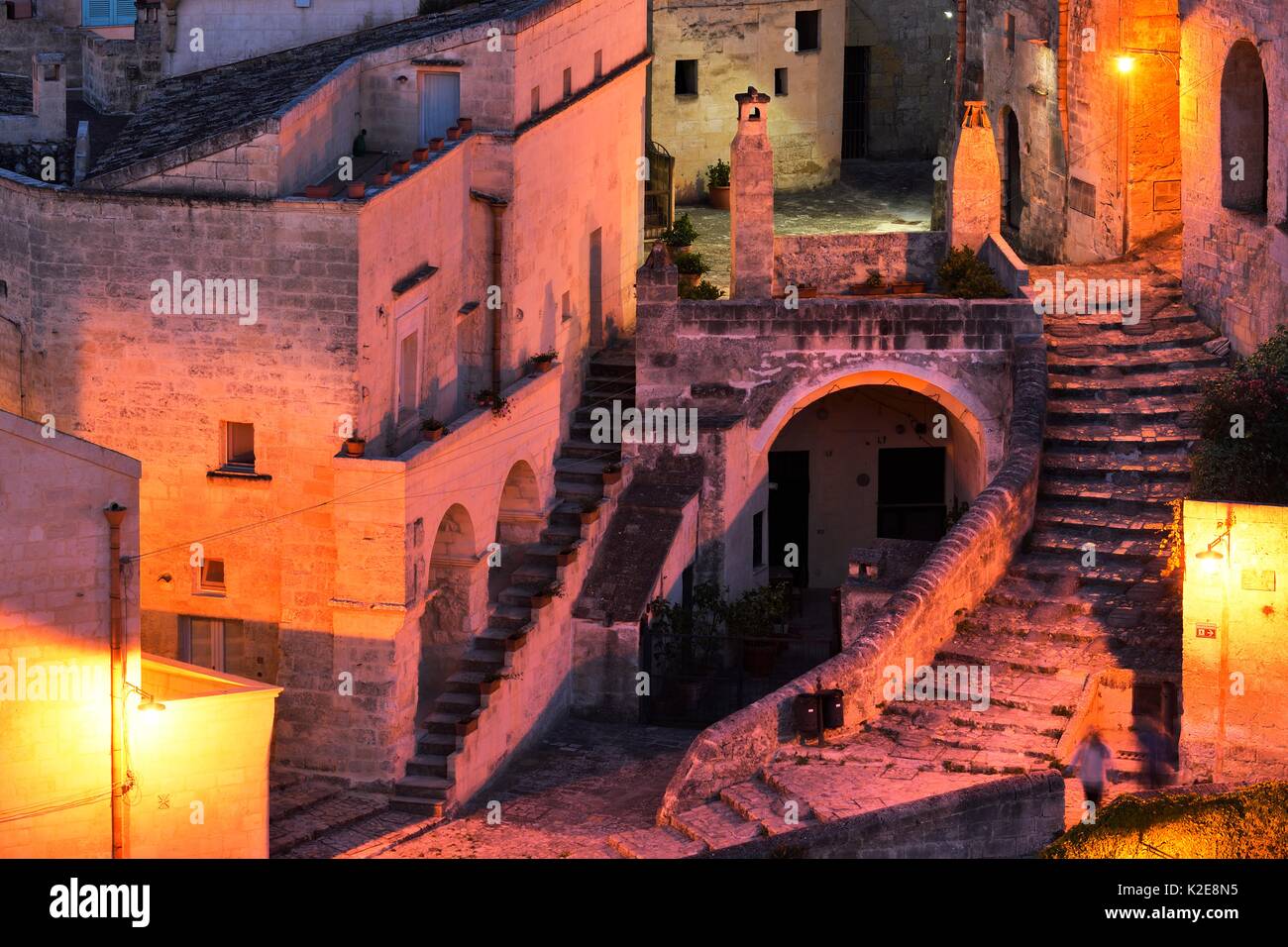 Mittelalterliche Altstadt, Sassi di Matera, UNESCO Kulturhauptstadt 2019, Provinz von Matera, Basilikata, Italien Stockfoto