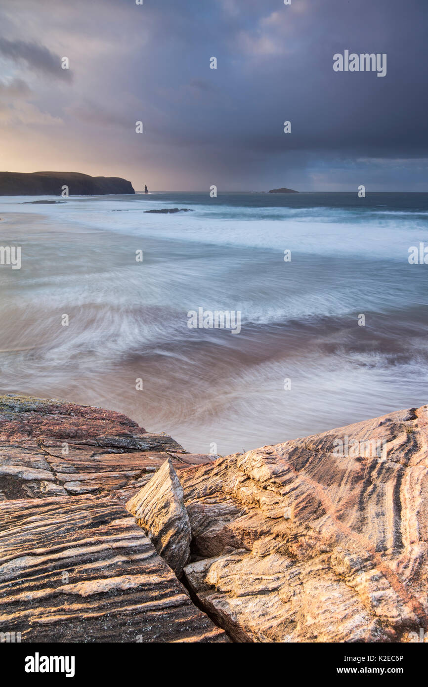 Sandwood Bay in stürmischen Licht, Sutherland, Schottland, UK, Dezember 2014. Stockfoto