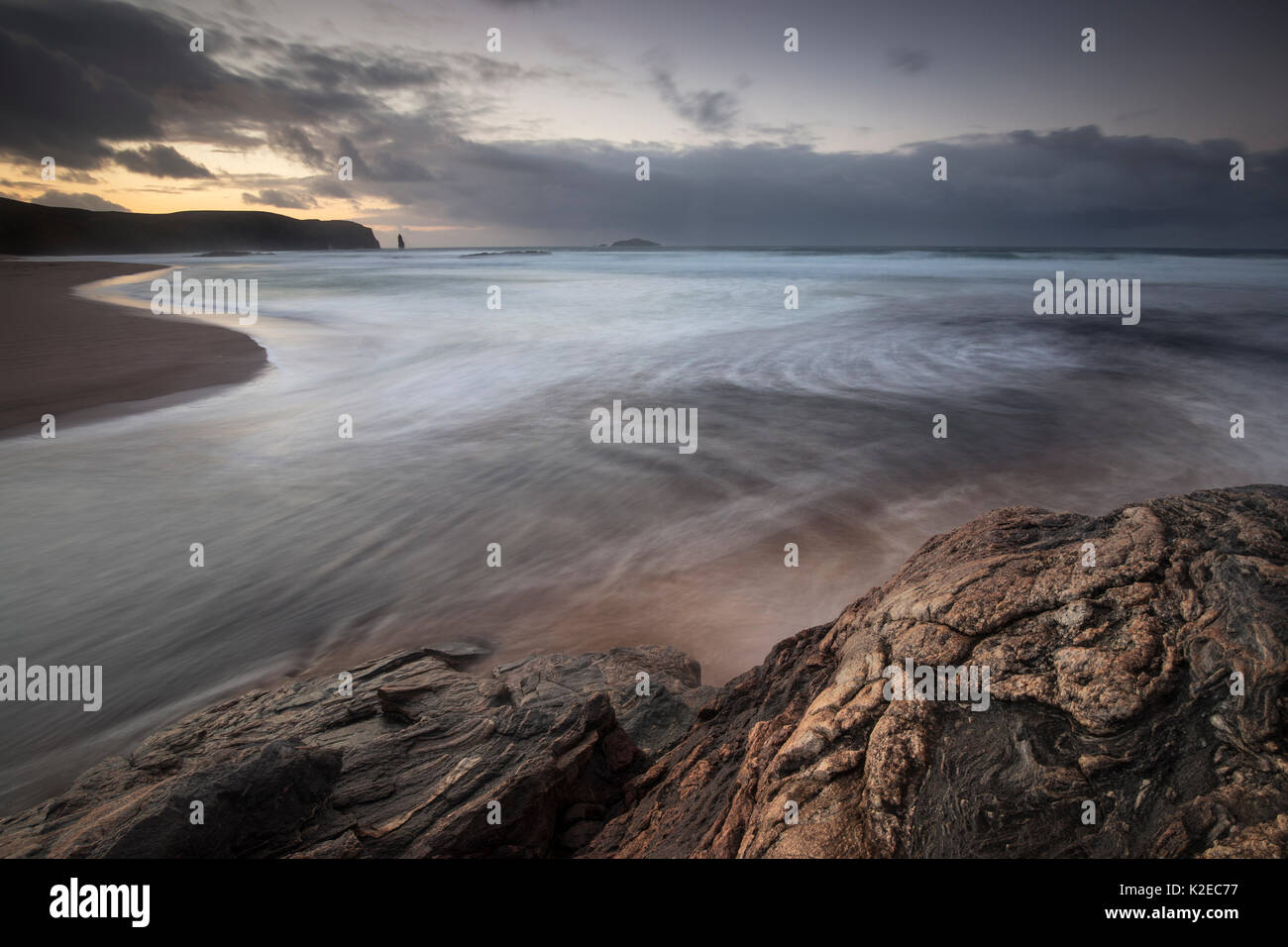 Sandwood Bay bei Sonnenuntergang, Sutherland, Schottland, UK, Dezember 2014. Stockfoto
