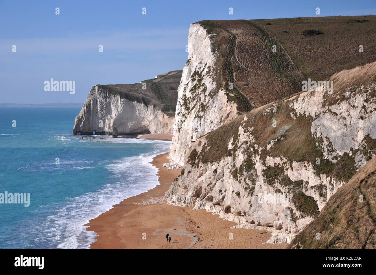 Küstenlandschaft des Strand bei Swyre Kopf und Bat's Head, Jurassic Coast, Dorset, UK, März. Stockfoto