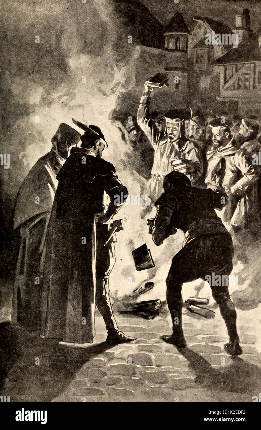 Brennende Tyndales Testament an St. Paul's, London, England Stockfoto