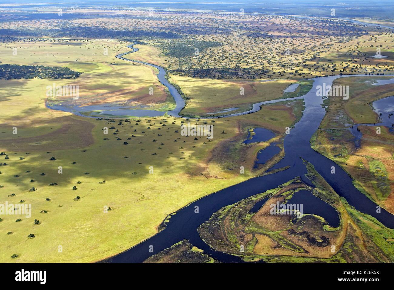 Luftaufnahme von bangweulu Sümpfe, Sambia, April 2006. Stockfoto