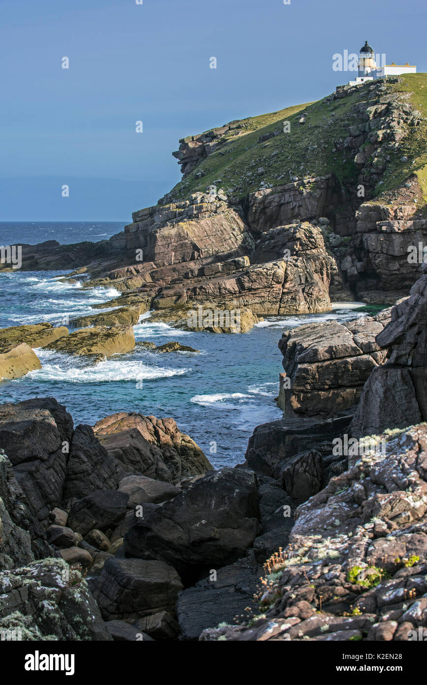 Die Stoer Head Lighthouse am Point of Stoer in Sutherland, Scottish Highlands, Schottland, UK, September 2016 Stockfoto