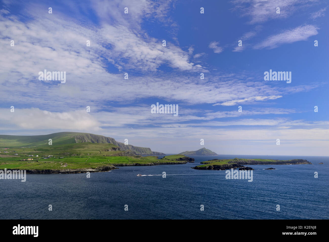 Horse Island, Long Island und Papageitaucher Island in der Ferne, County Kerry, Republik Irland. Juni 2014. Stockfoto