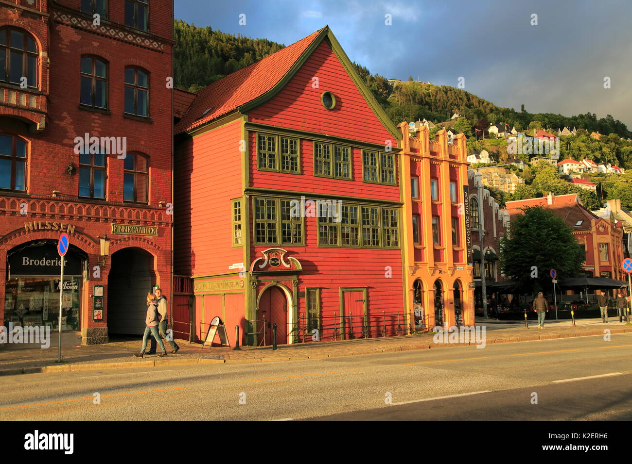 Das Hanseatische Museum Gebäude, Bryggen, Stadtzentrum von Bergen, Norwegen Stockfoto