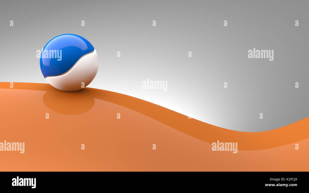 Blaue und weiße Kugel auf einer Kurve Oberfläche Stockfoto