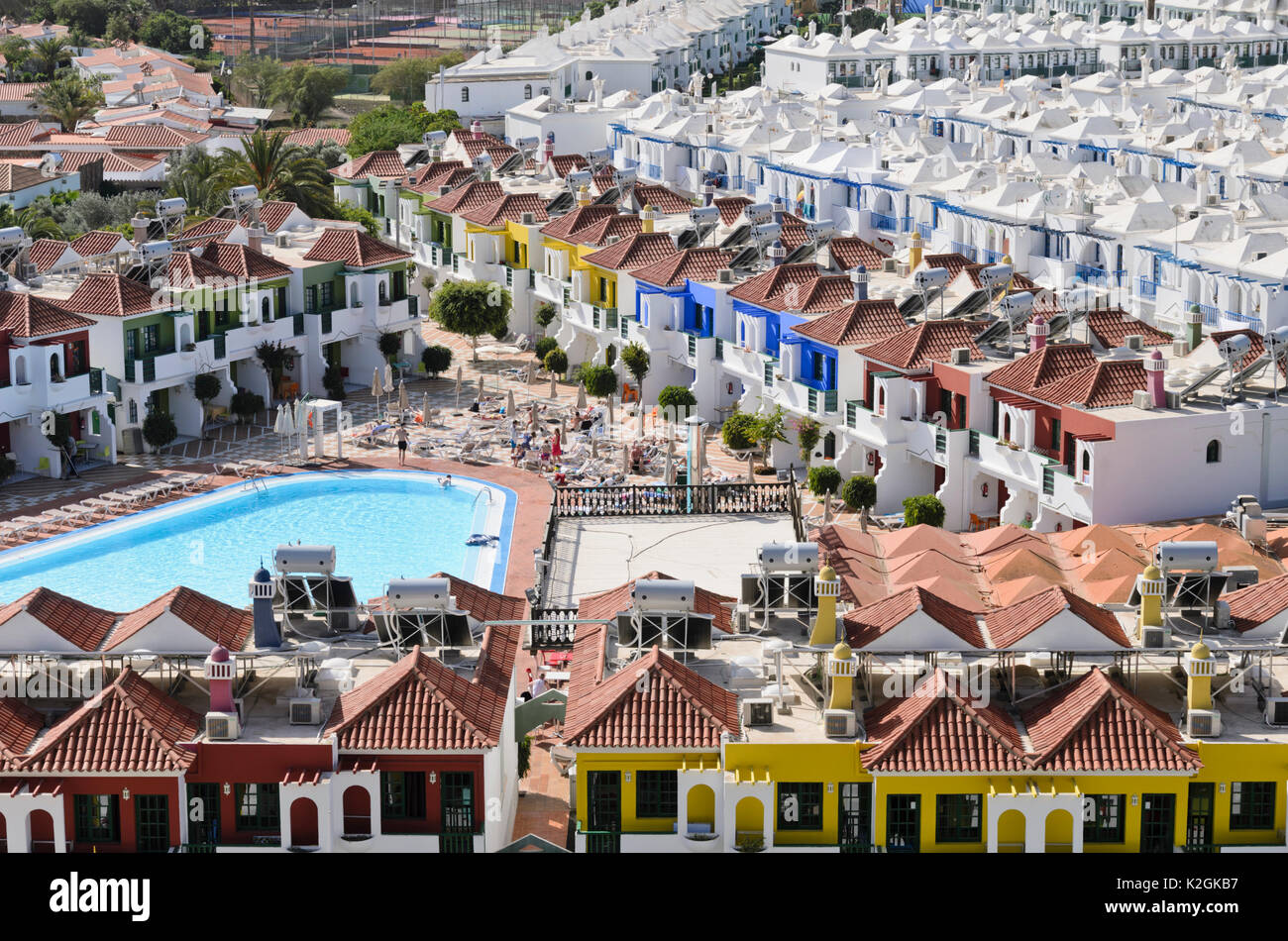 Ferienanlage mit Schwimmbad, Maspalomas, Gran Canaria, Spanien Stockfoto