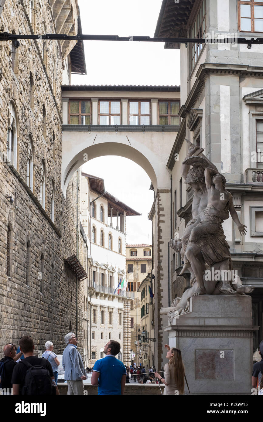 Das Vasari Korridor, der von der Palazzo Vecchia in der Piazza Della Signoria, Florenz, Italien Stockfoto