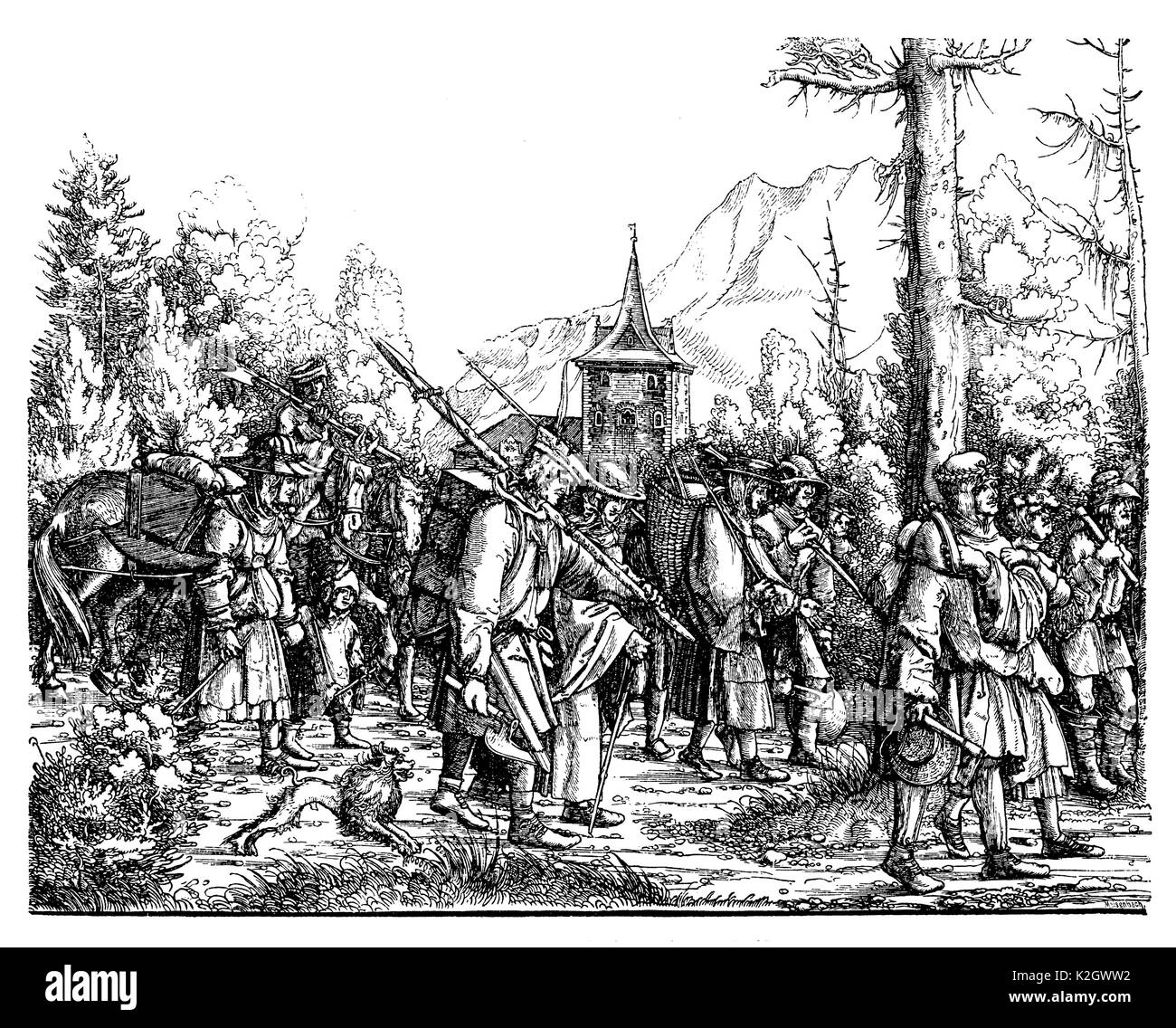Gruppen von Menschen aus der Bahn in der Triumph von Kaiser Maximilian I. Faksimile aus dem großen Holzschnitt von Hans Burgkmair (1472 - 1531) Stockfoto