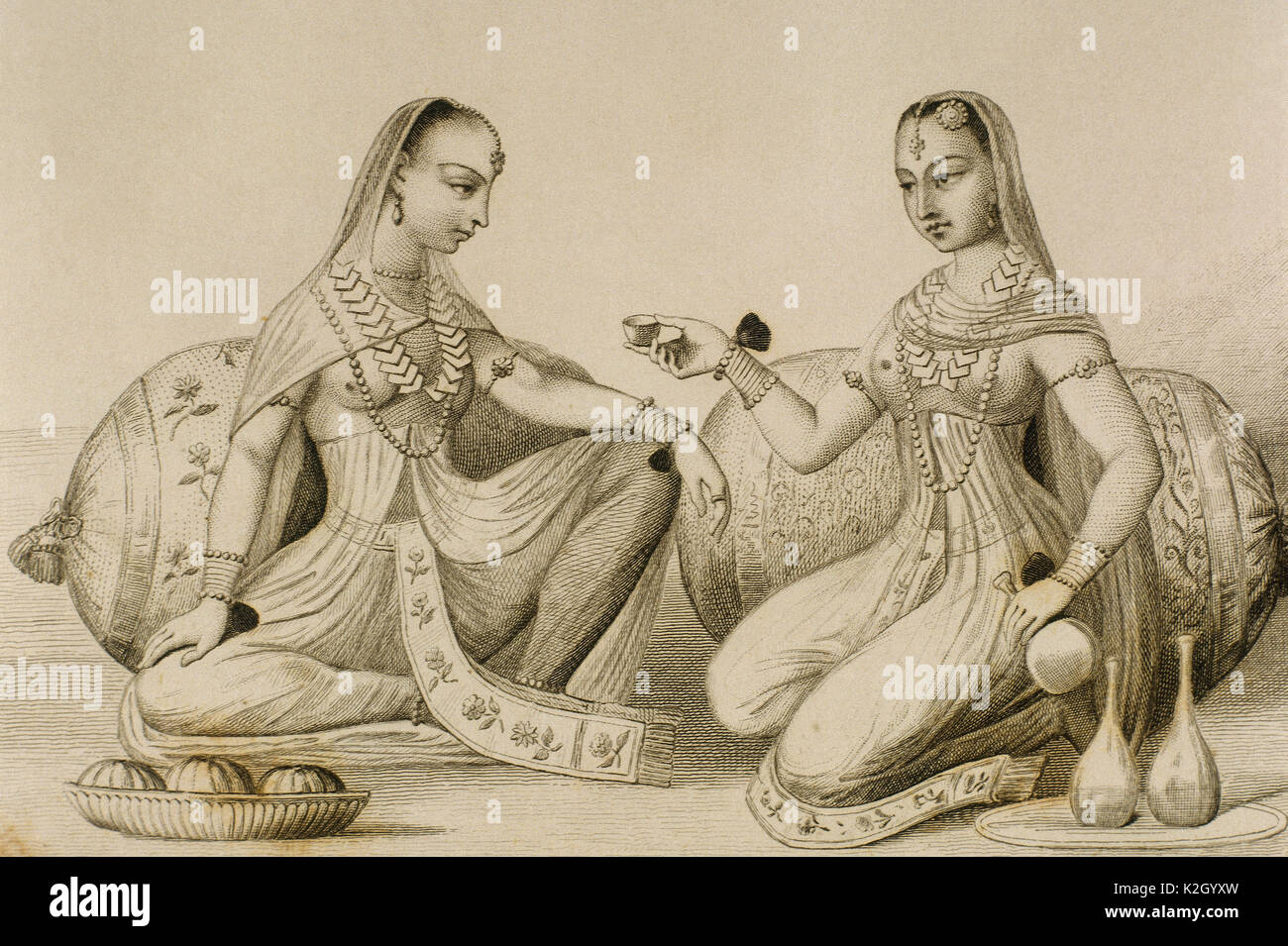 Frauen von Hindustan. Gravur." PanoramaUniversal, Indien", 1845. Stockfoto