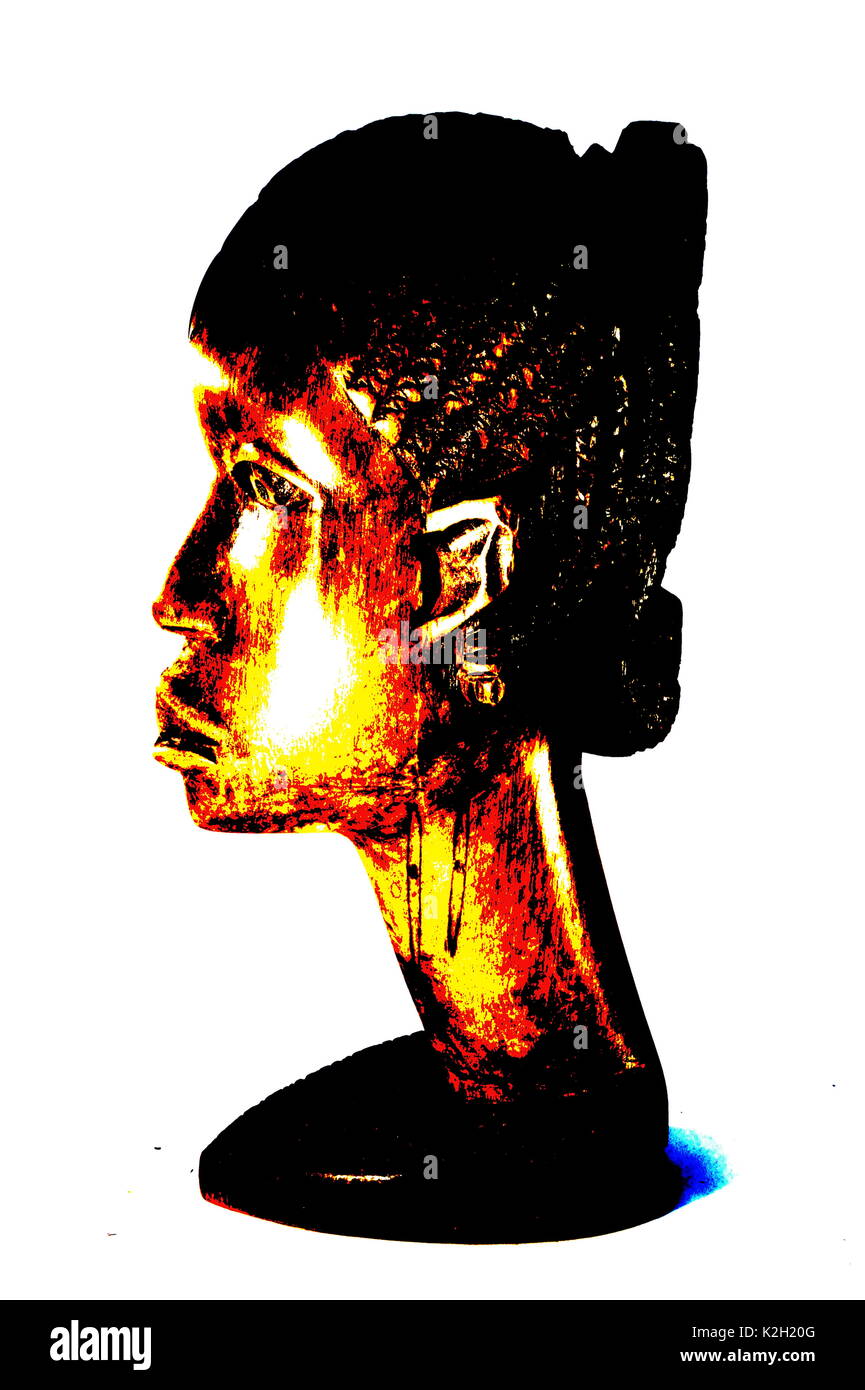 (46 Fotos) Afrikanisches holz skulptur der Frau / Mann Kopf. Originelle Skulptur. Hand geschnitzten braunes Holz tribal Büste. Auf weiß isoliert. Stockfoto