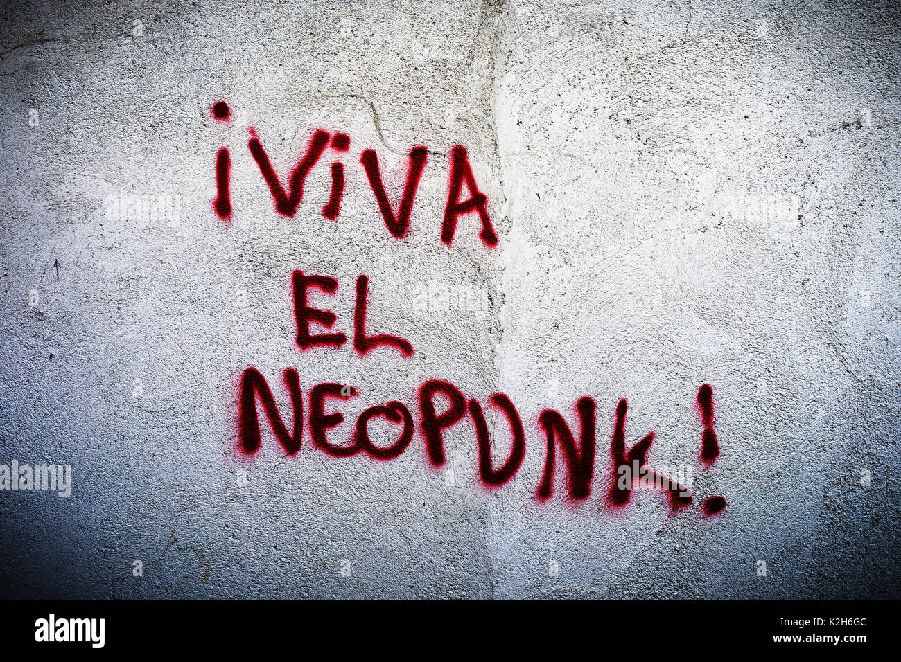 Viva el Neopunk! Es lebe die Neopunk! Graffiti an der Wand in Málaga, Spanien. Stockfoto