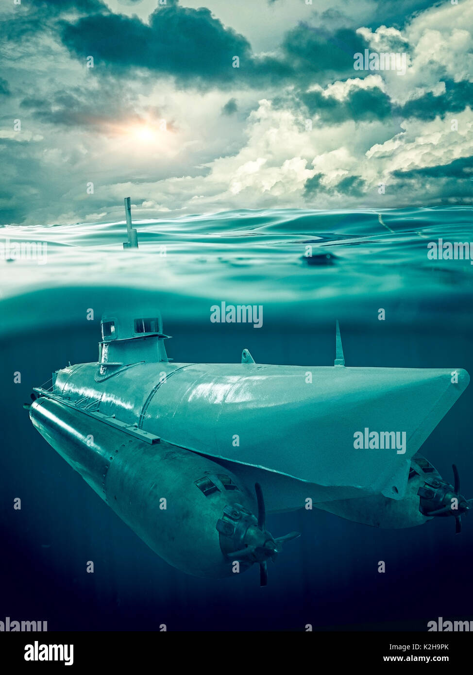 U-Boot auf periscope depth Stockfoto