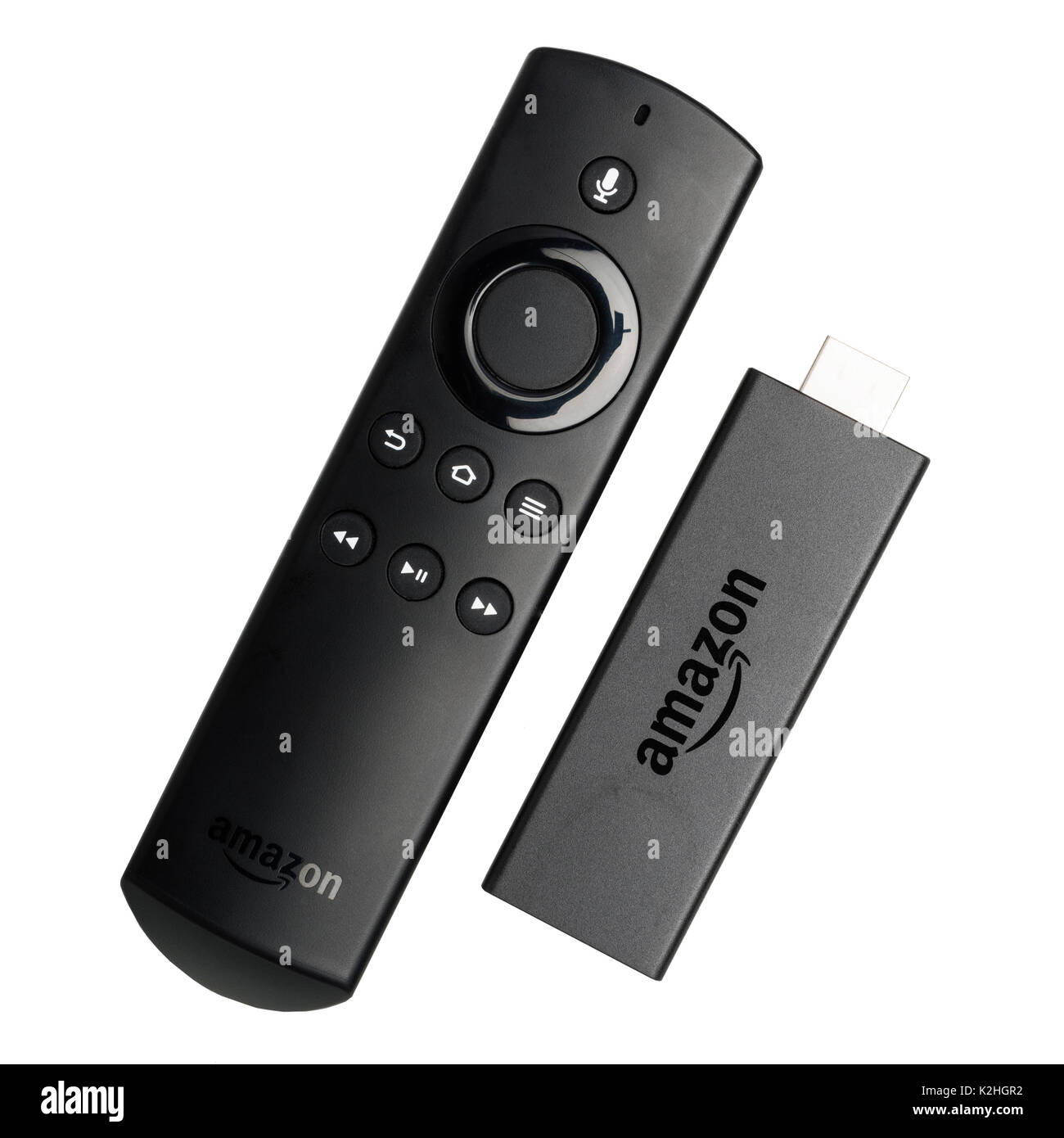 Ein Amazon Feuer-tv Stick auf weißem Hintergrund Stockfoto