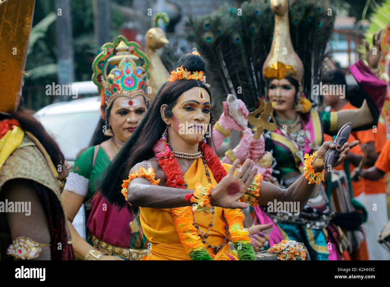 Festivals Festivals in Indien, Kerala, Tanzformen kerala Kathakali, theyyam, pulikkali, Tiger Tanz, onam, Lgbt-Künstler, bunte indische Festival Stockfoto