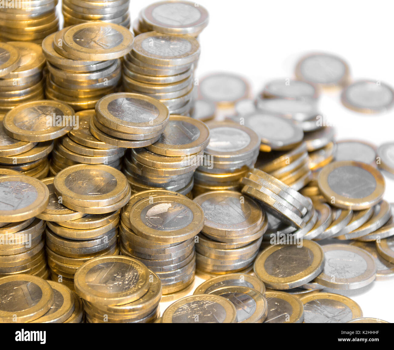 Lose gestapelten 1 Euro Münzen Stockfoto