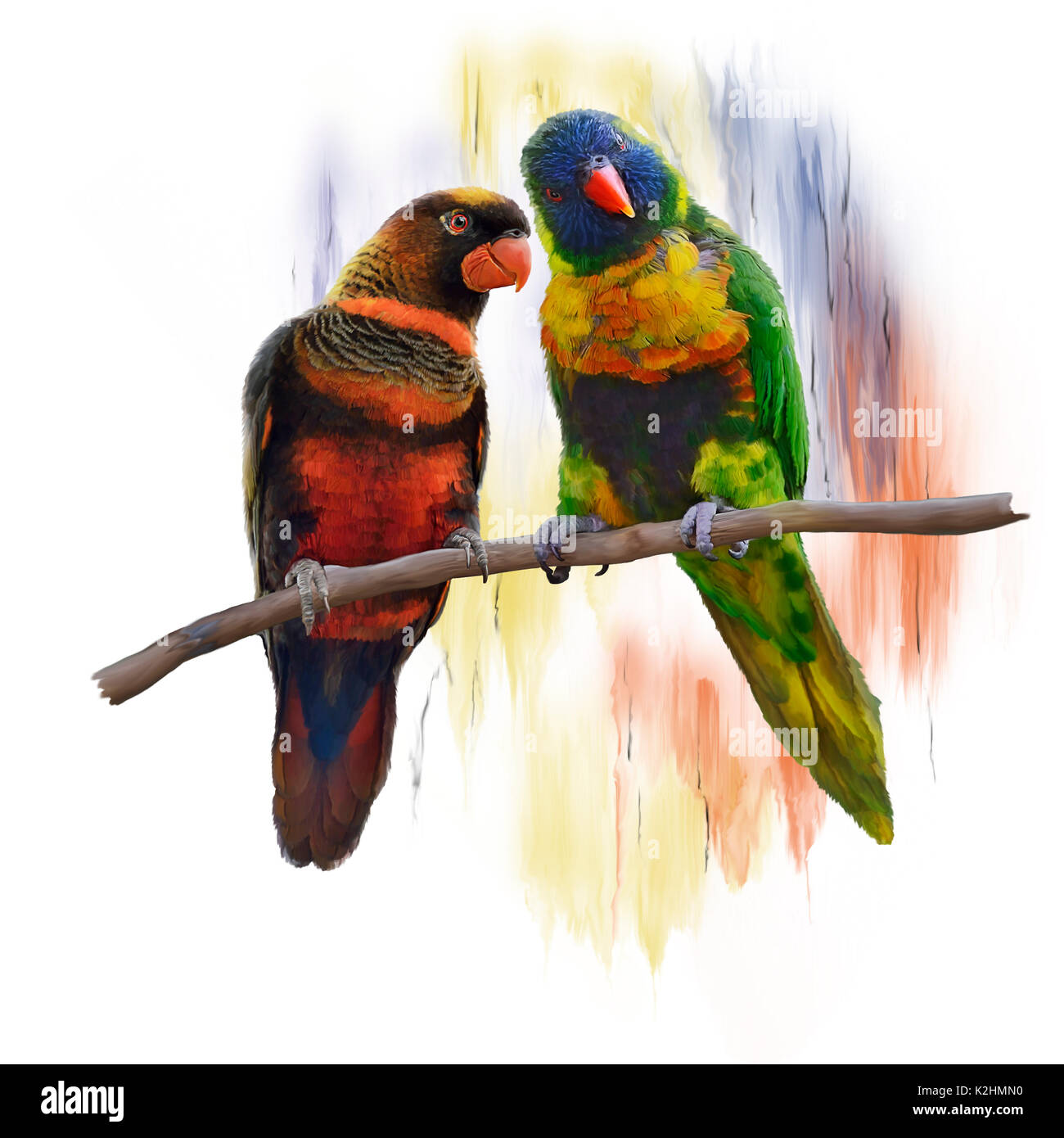 Digitale Malerei von lorikeet Papageien Stockfoto