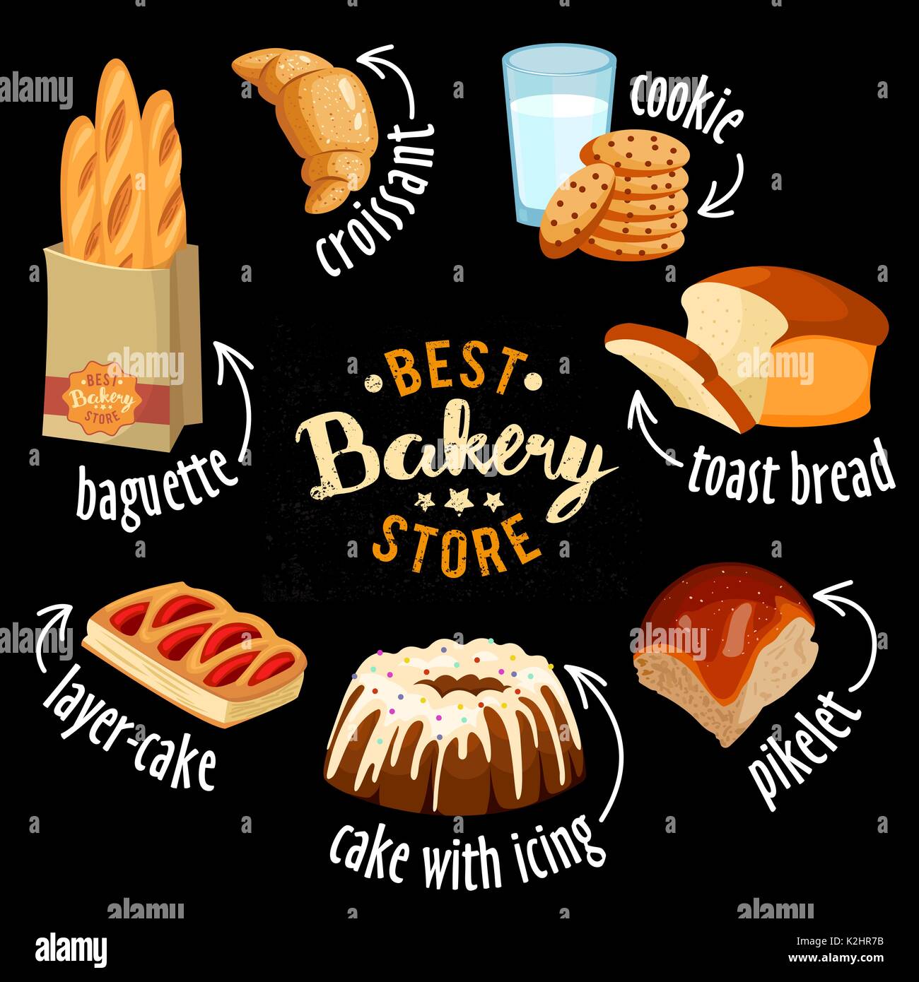 Bäckerei Vector Icons. Gebackenes Brot Produkte Symbole Stock Vektor