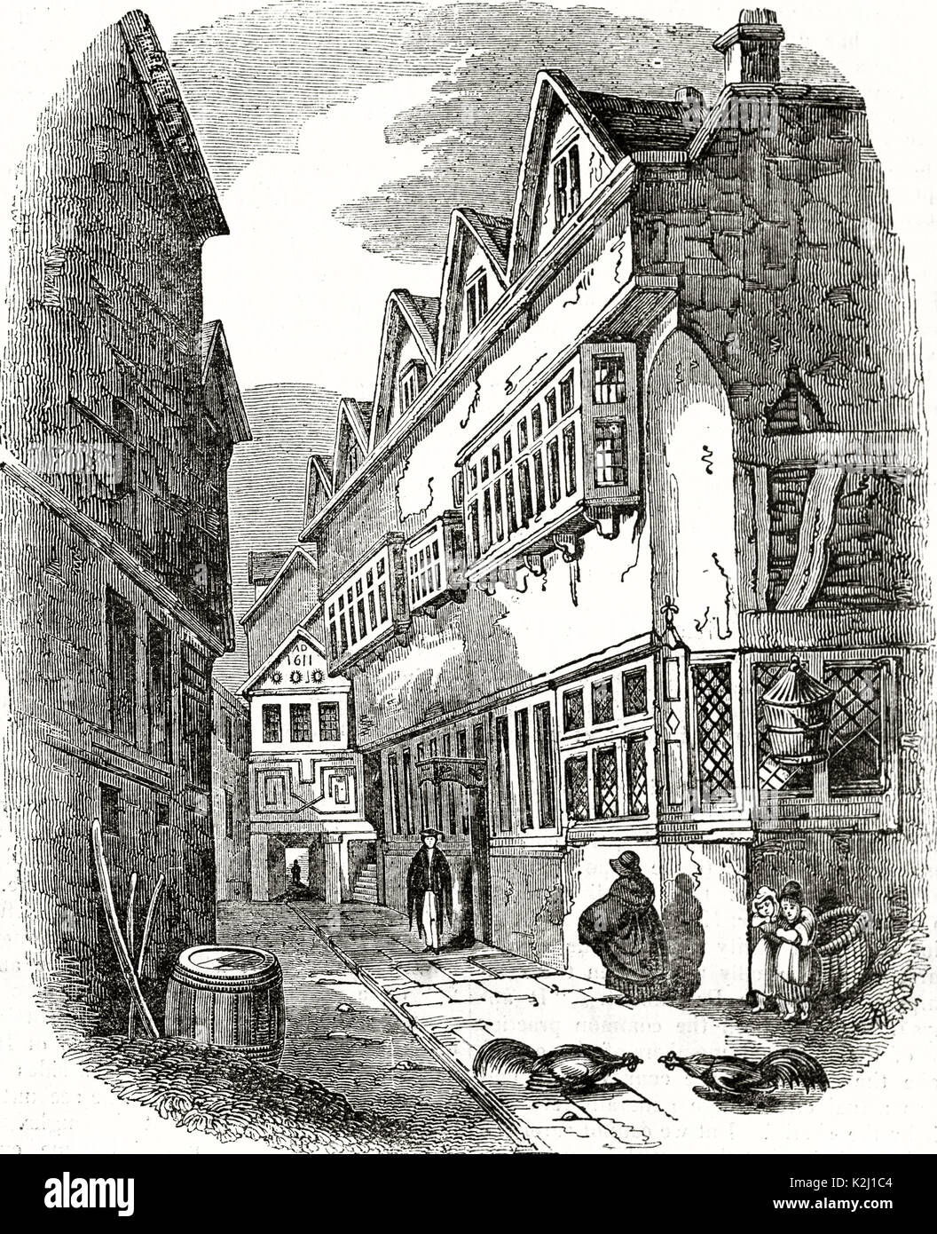 Alte Ansicht von Carters Passage, Oxford, England. Von unbekannter Autor, auf der Penny Magazine, London, 1835 veröffentlicht. Stockfoto