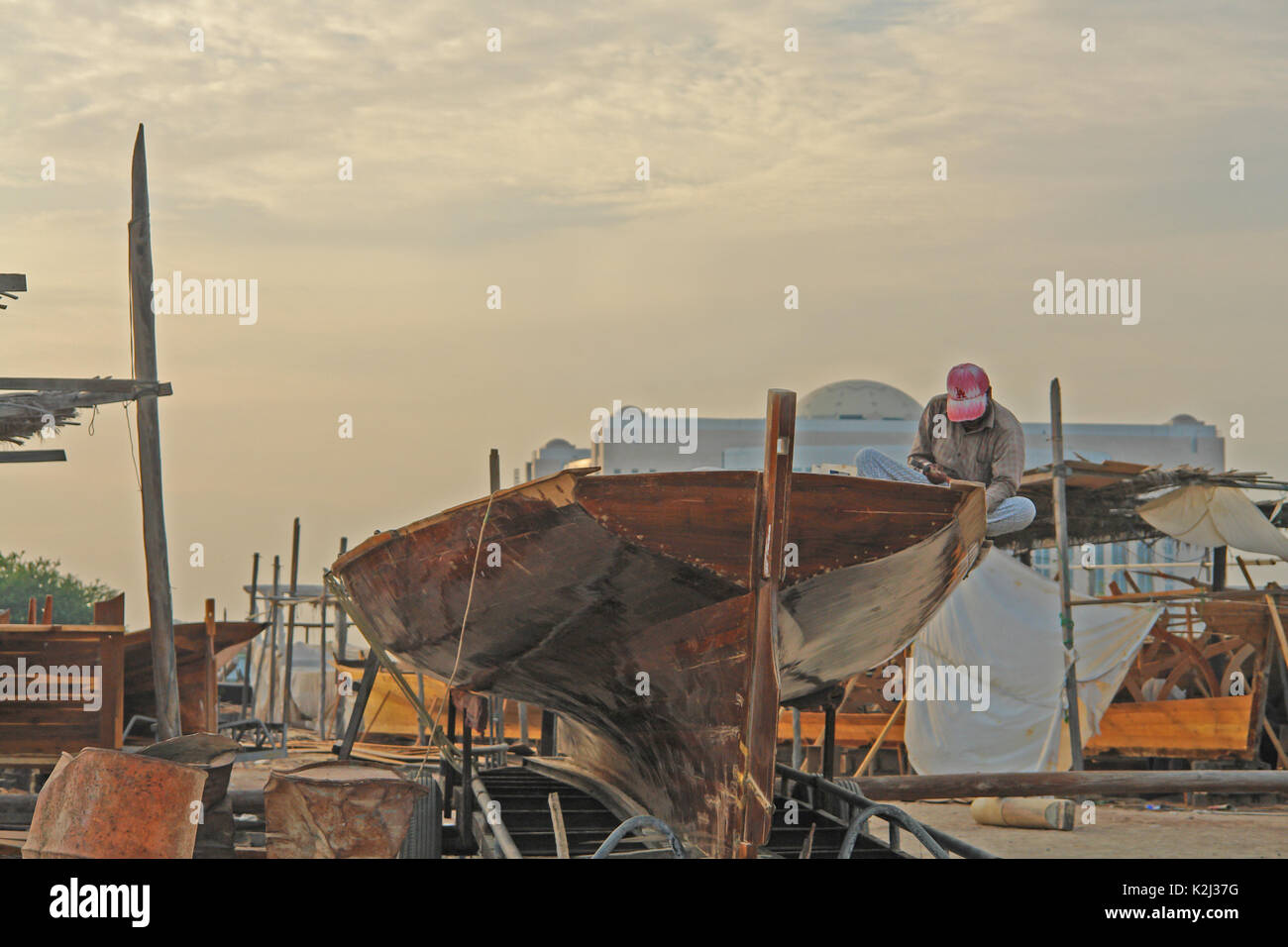 Boote aus Holz, Tauschwaren, Abu Dhabi Stockfoto