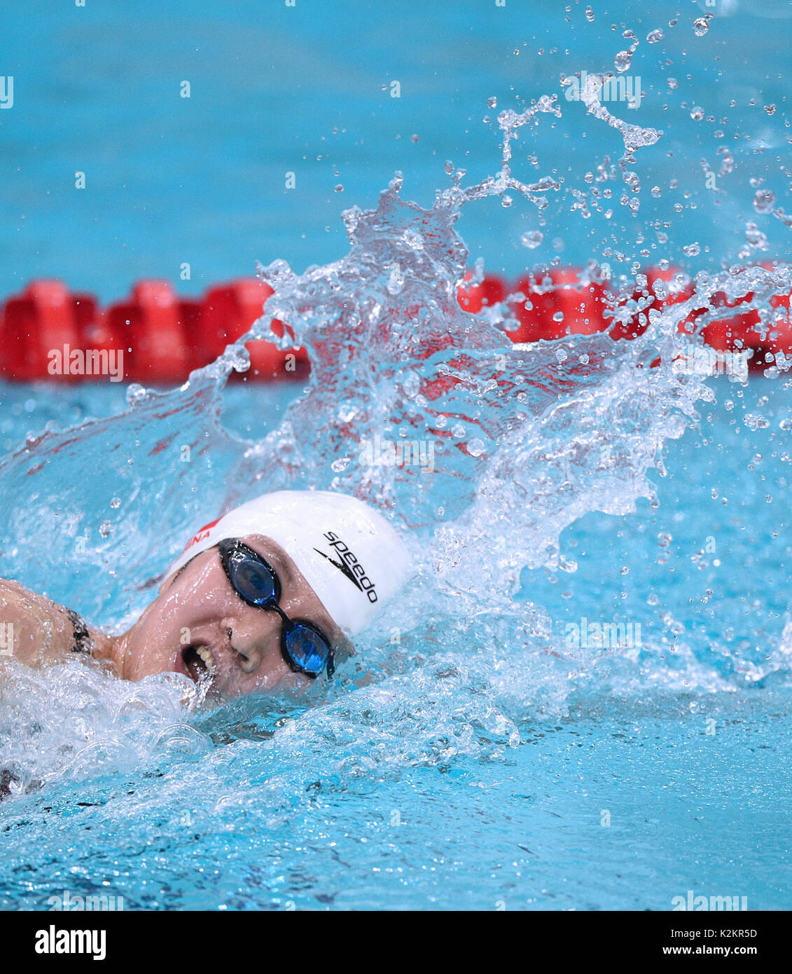 Tianjin. 1. Sep 2017. Li Bingjie Hebei konkurriert während der Frauen 400 m Freistil schwimmen Endrunde am 13 chinesischen Nationalen Spiele in North China Tianjin Gemeinde, Sept. 1, 2017. Li Bingjie gewann die Goldmedaille mit 4 Minuten und 01.75 Sekunden. Credit: Ju Huanzong/Xinhua/Alamy leben Nachrichten Stockfoto