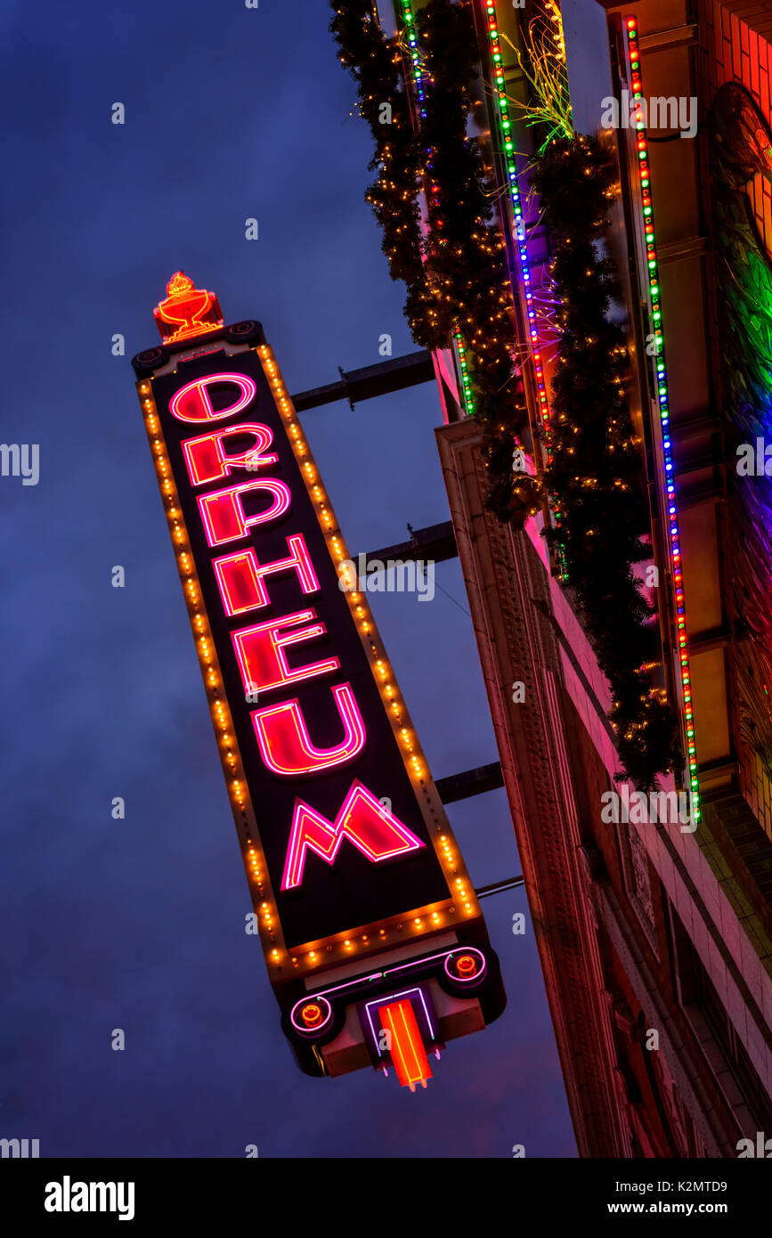 Die historischen Orpheum Theater unterzeichnen in Minneapolis, MN. Stockfoto