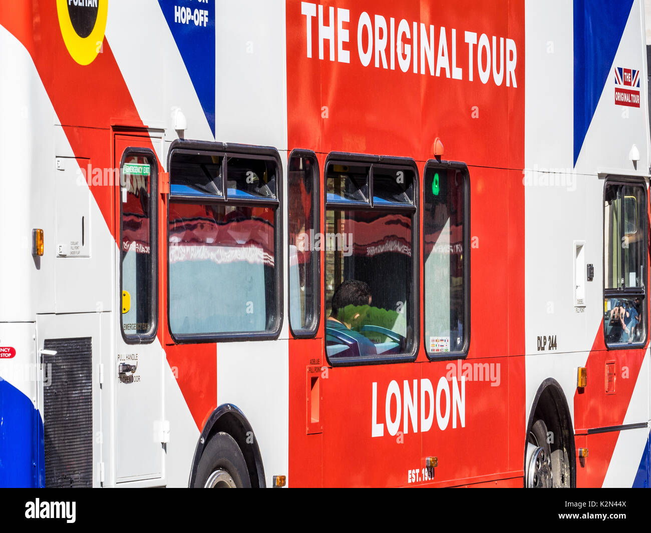 Oben offenen Touristenbus in Central London, Großbritannien Stockfoto
