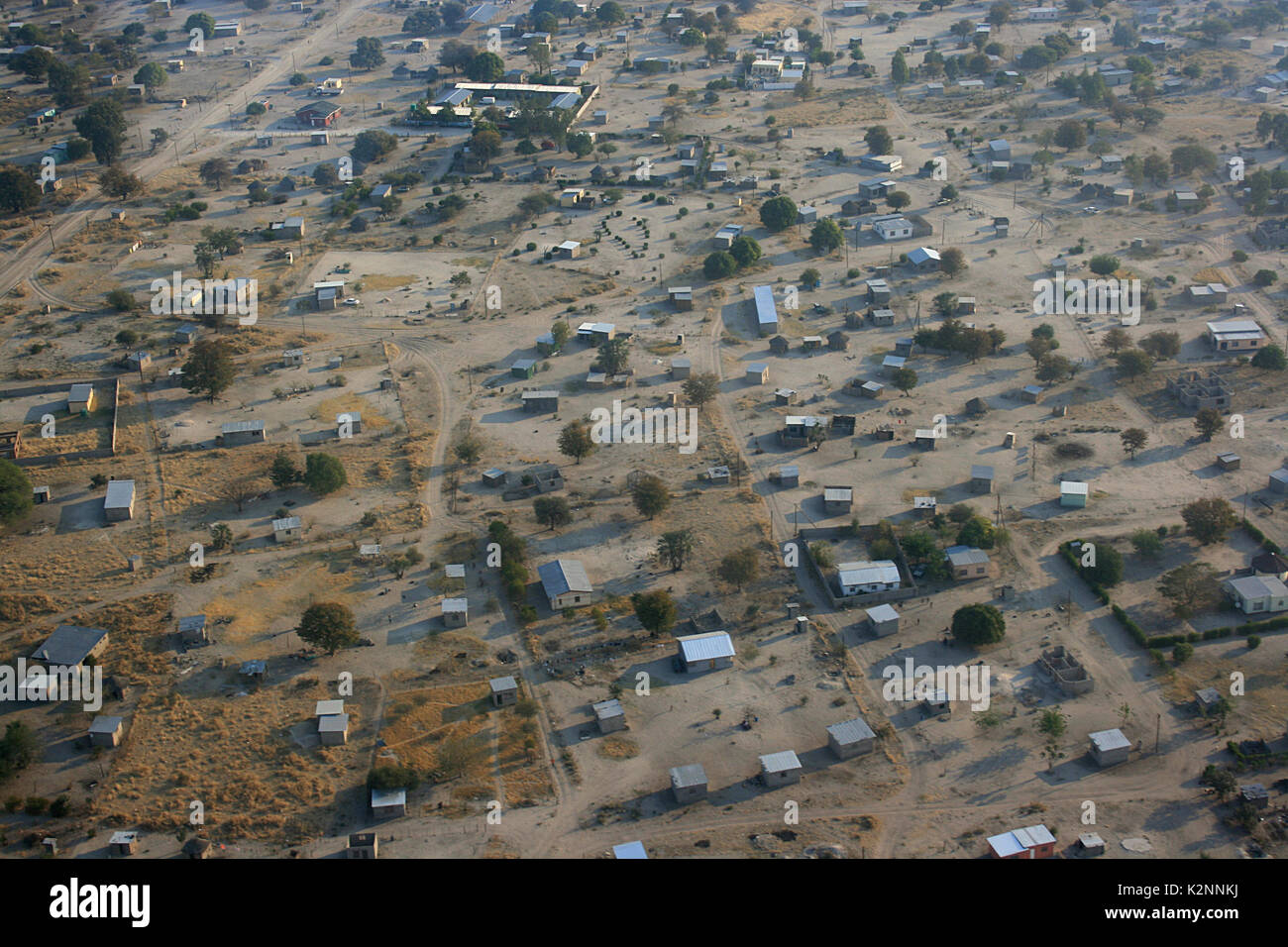 Luftaufnahme von blechhütten in der Stadt Maun, am Rande des Okavango Delta in Botswana Stockfoto