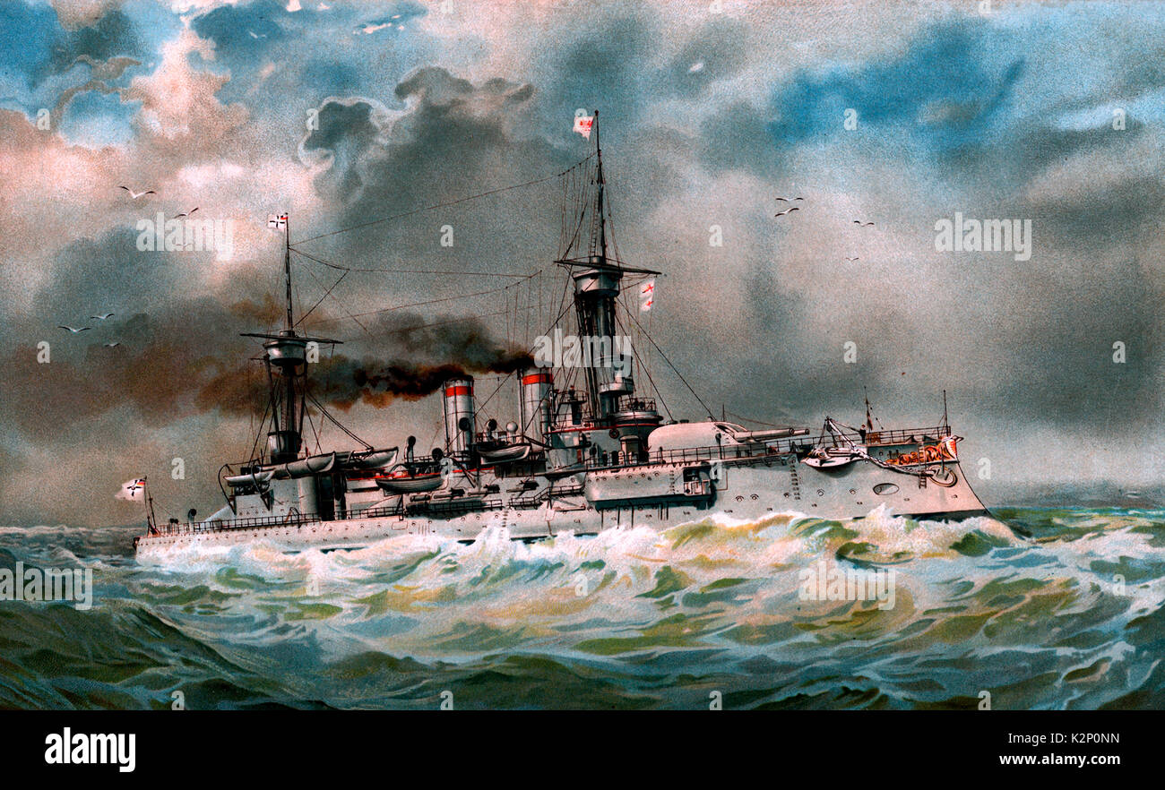 Lithographie der Deutschen Schlachtschiff SMS Brandenburg, circa 1902 Stockfoto