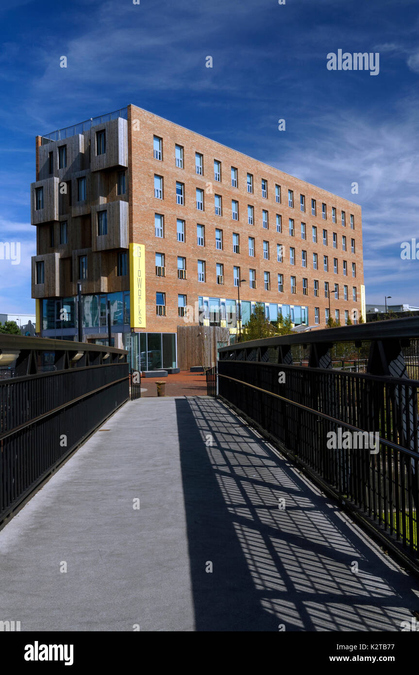 Gloworks Kreativwirtschaft Zentrum Porth Teigr, Roath Bassin, Bucht von Cardiff, Cardiff, Südwales, UK. Stockfoto