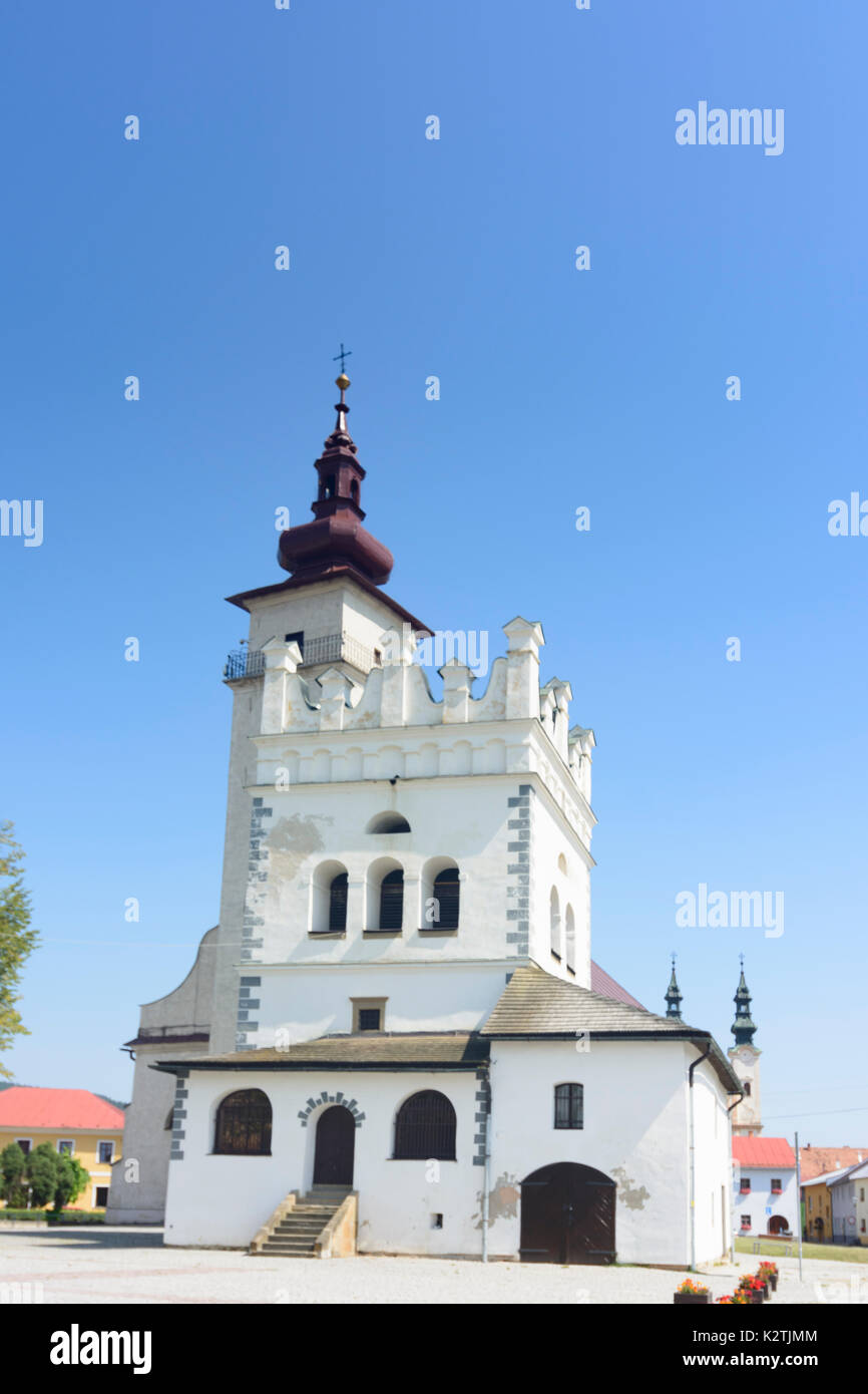 Kirche und Glockenturm, Spisska Bela (Zipser Bela), Slowakei Stockfoto