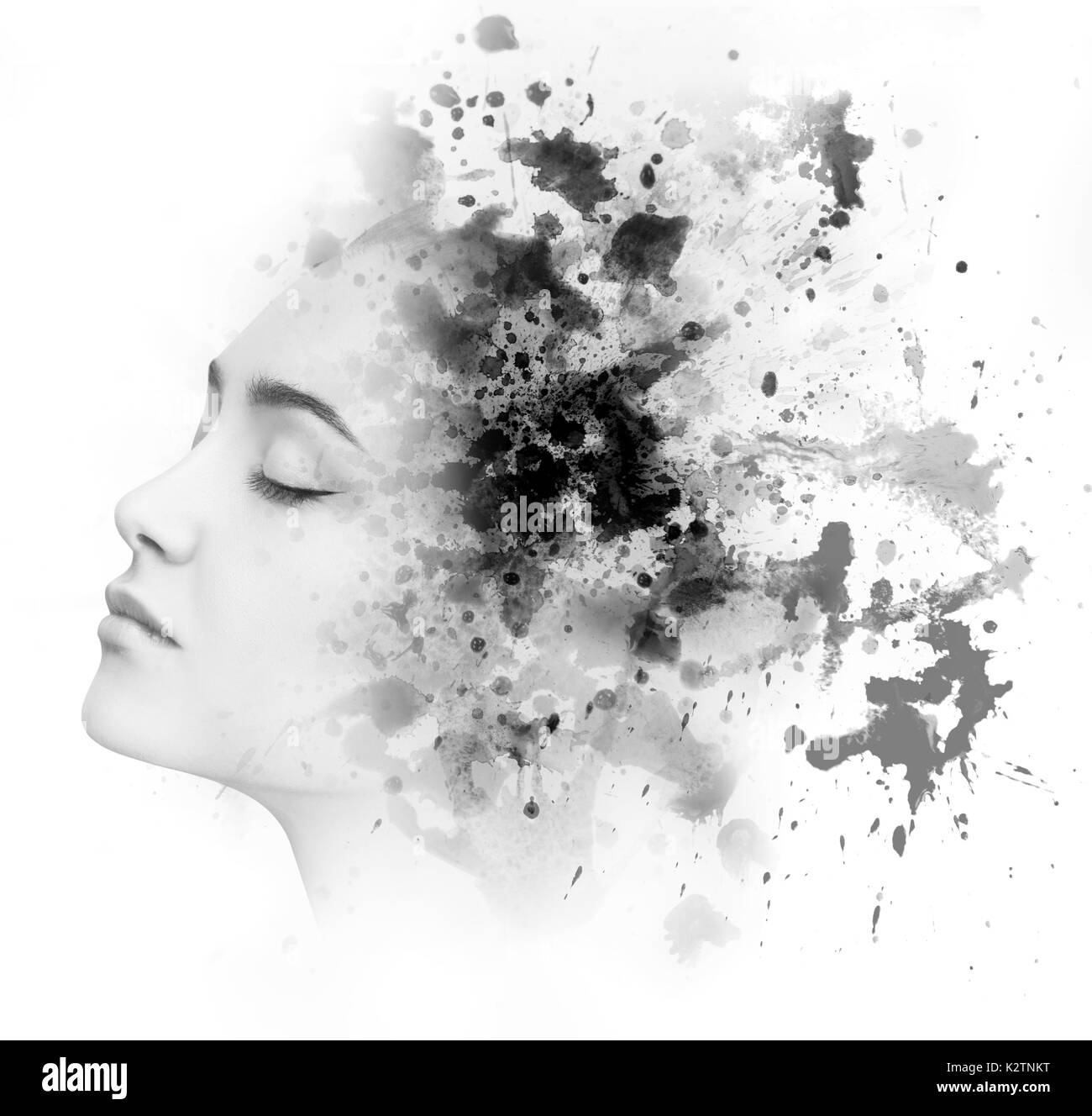 Double Exposure der jungen Frau und Blots Stockfoto