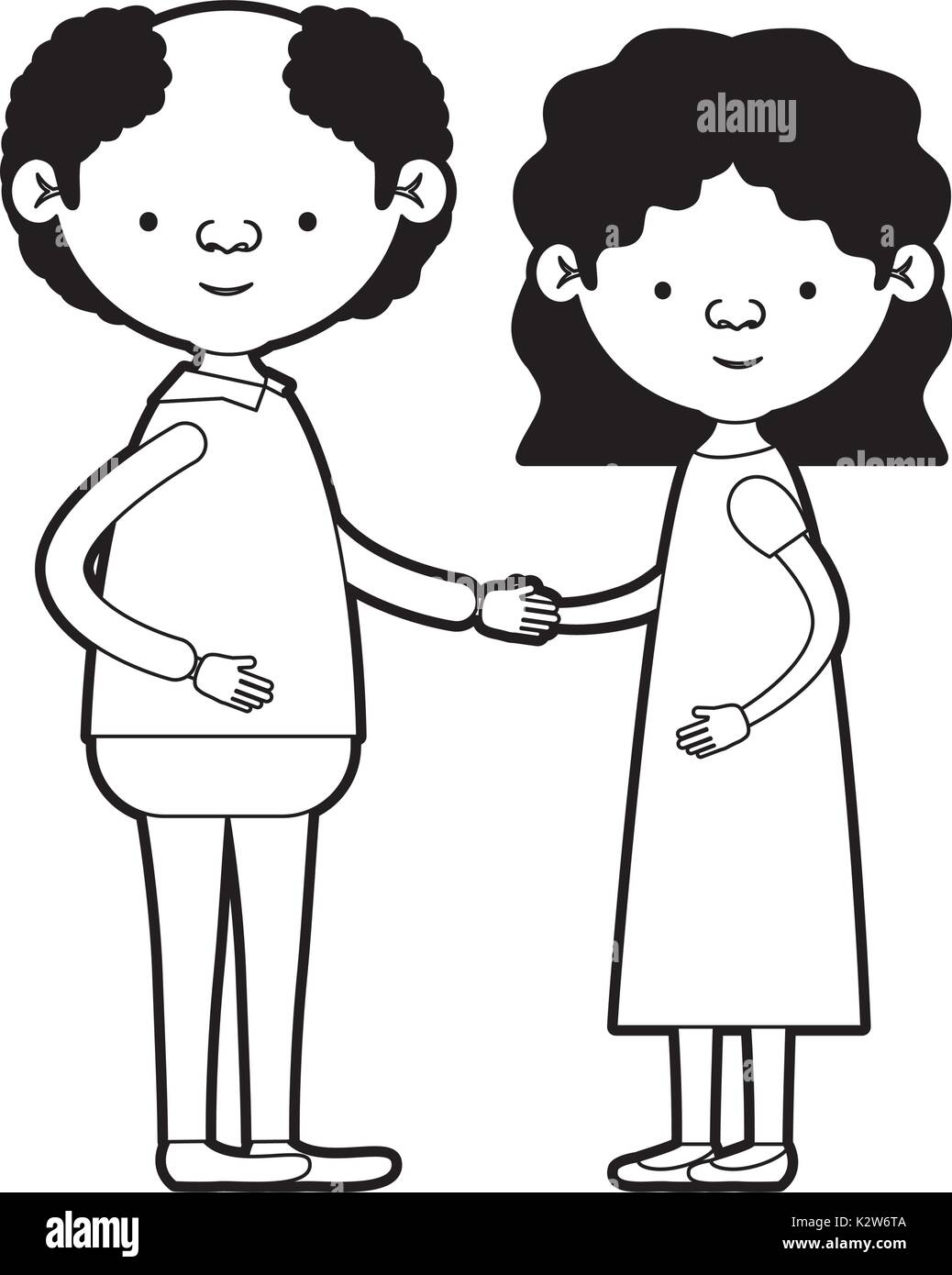 Karikatur full body ältere Paare mit Brille Großvater mit wenigen Haaren und Großmutter mit gewellten shoirt Frisur im Kleid in schwarze Silhouette Abschnitte Stock Vektor