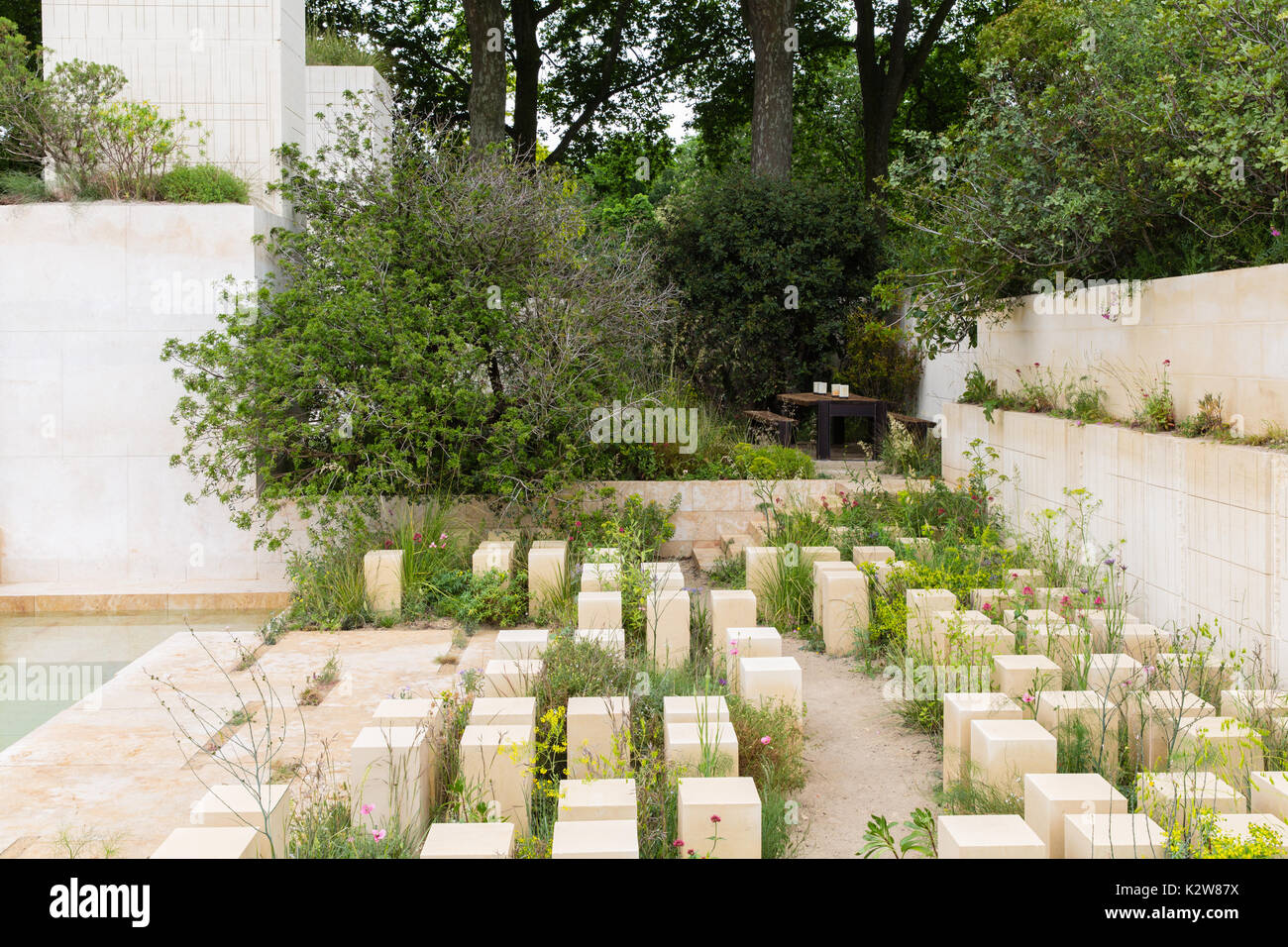 Die M&G Garten, Designer James Basson. Goldmedaille und Best in Show. Maltesische Pflanzen Stockfoto