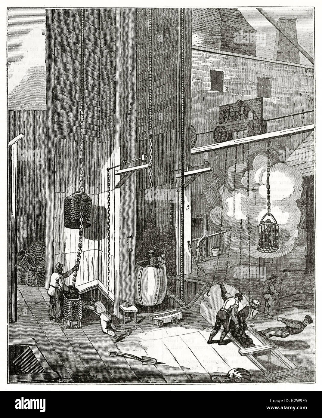 Alte Ansicht von Süden Hetton colliery Mund von Kohle Grube, Vereinigtes Königreich. Von unbekannter Autor, auf Penny Magazine, London, 1835 veröffentlicht. Stockfoto