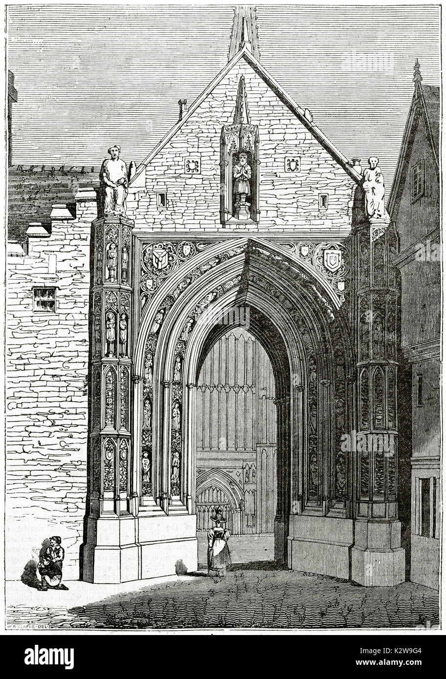 Alte Ansicht der Erpingham Tor, Norwich Cathedral, Vereinigtes Königreich. Von Clarke und Jackson, auf der Penny Magazine, London, 1835 veröffentlicht erstellt Stockfoto